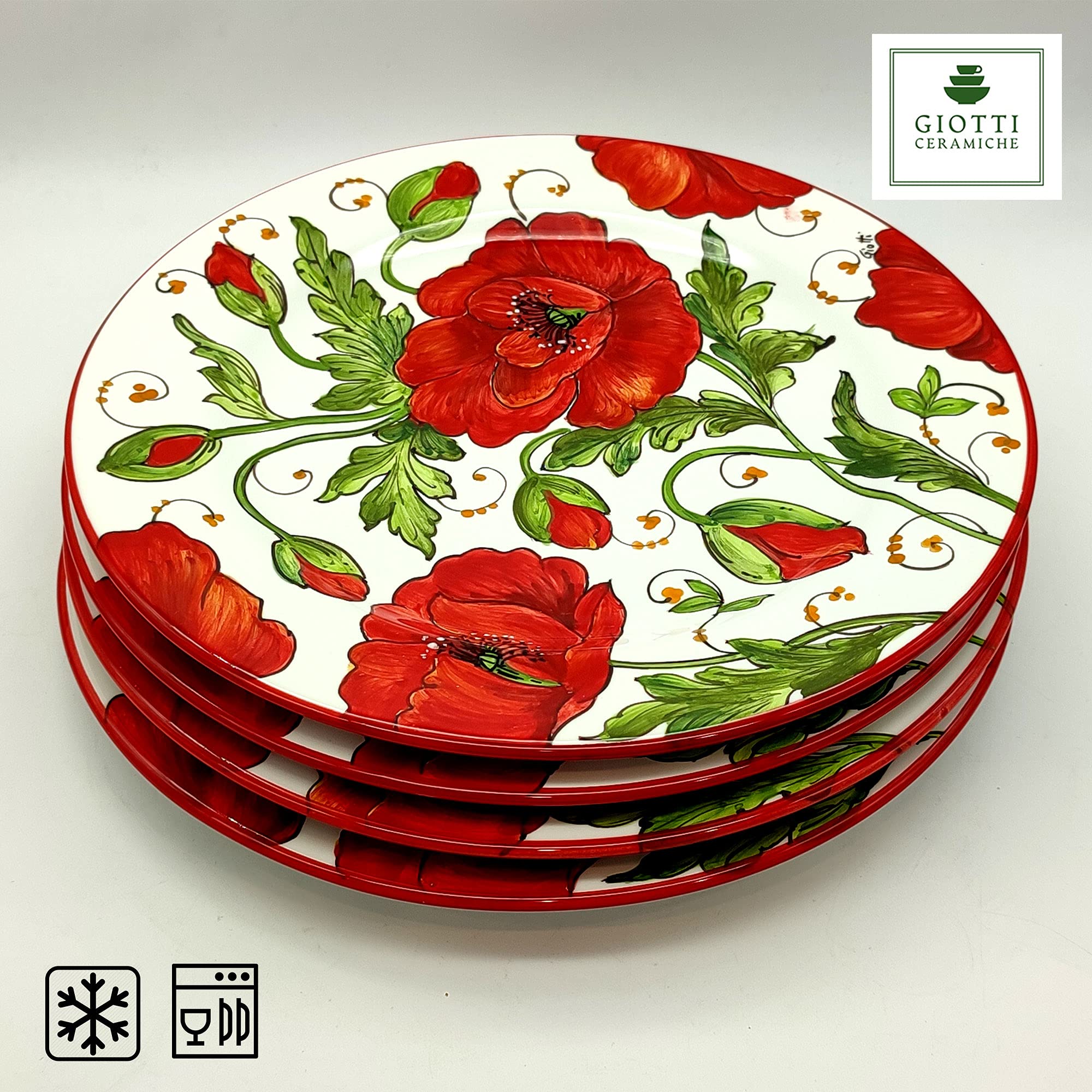 Italian Ceramic Dinnerware Set for 4 - Hand Painted Tuscan Pottery Plates, Bowls & Mugs - Authentic Italian Kitchen Dishes Set - Elegant Home Decor with Poppy Design - Perfect for Family Dinners, Entertaining Guests & Special Occasions