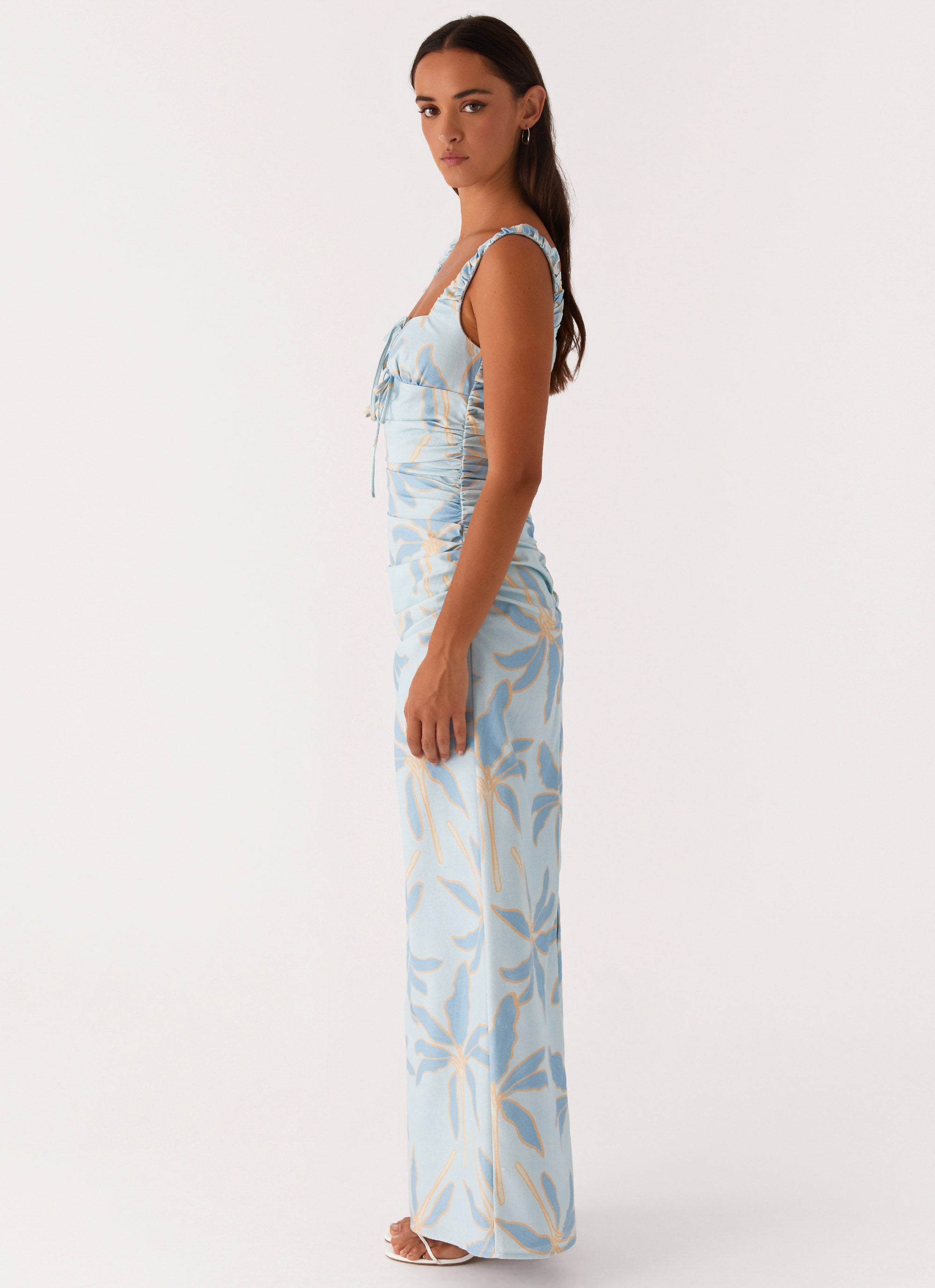 Cosmic Love Ruched Maxi Dress in Opulent Blue - Elegant Evening Gown for Weddings, Parties & Date Nights