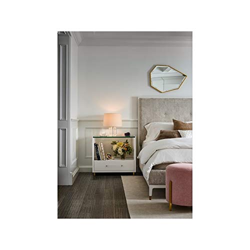 White Universal Furniture Mirand Kerr Peony Wood Nightstand with Glass Top - Elegant Bedroom Side Table for Modern Home Decor