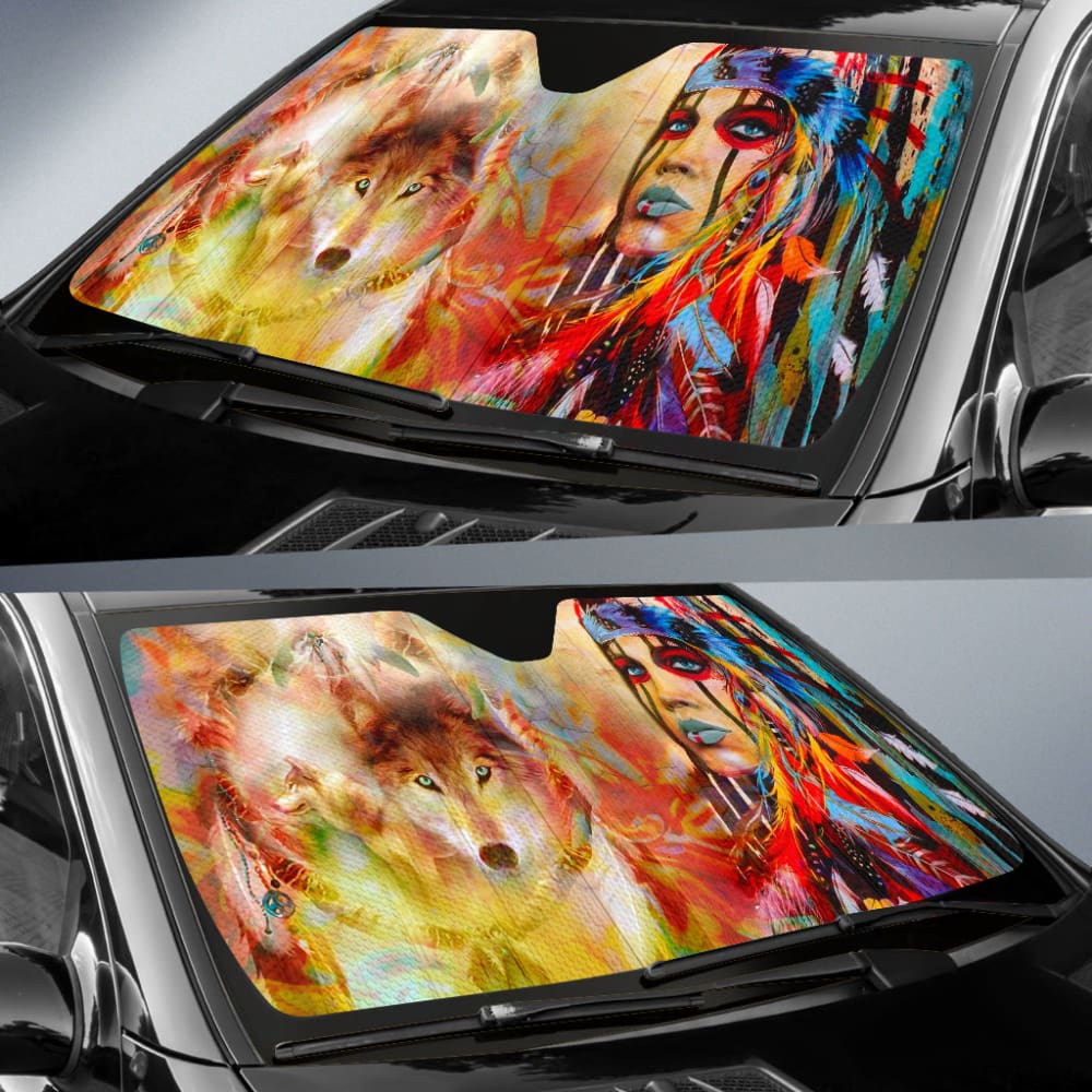 Premium American Native Woman Car Sun Shades 211901 - UV Protection & Heat Reduction for Cars, SUVs, and Trucks | Perfect for Road Trips, Commuting, and Parking