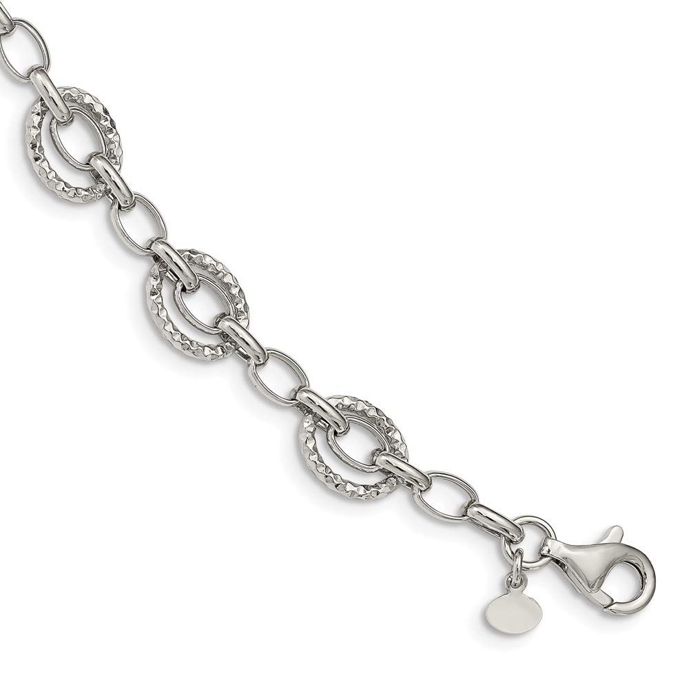 925 Sterling Silver Rhodium Plated Polished & Hammered Bracelet - 7.5 Inch Adjustable Women's Jewelry Gift for Birthday, Anniversary & Special Occasions | Elegant Stackable Bangle for Everyday Wear & Formal Events