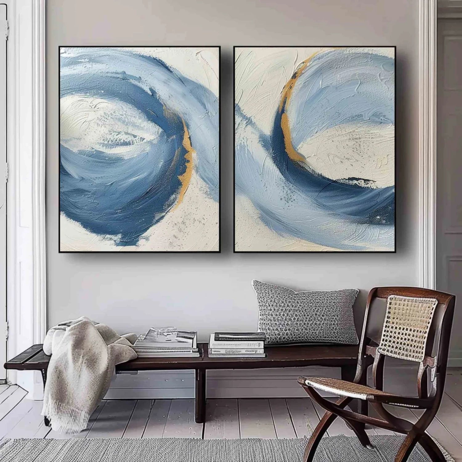 Custom Size Abstract Wall Art Set of 2 - Modern Canvas Paintings for Living Room & Bedroom Decor #AB 414