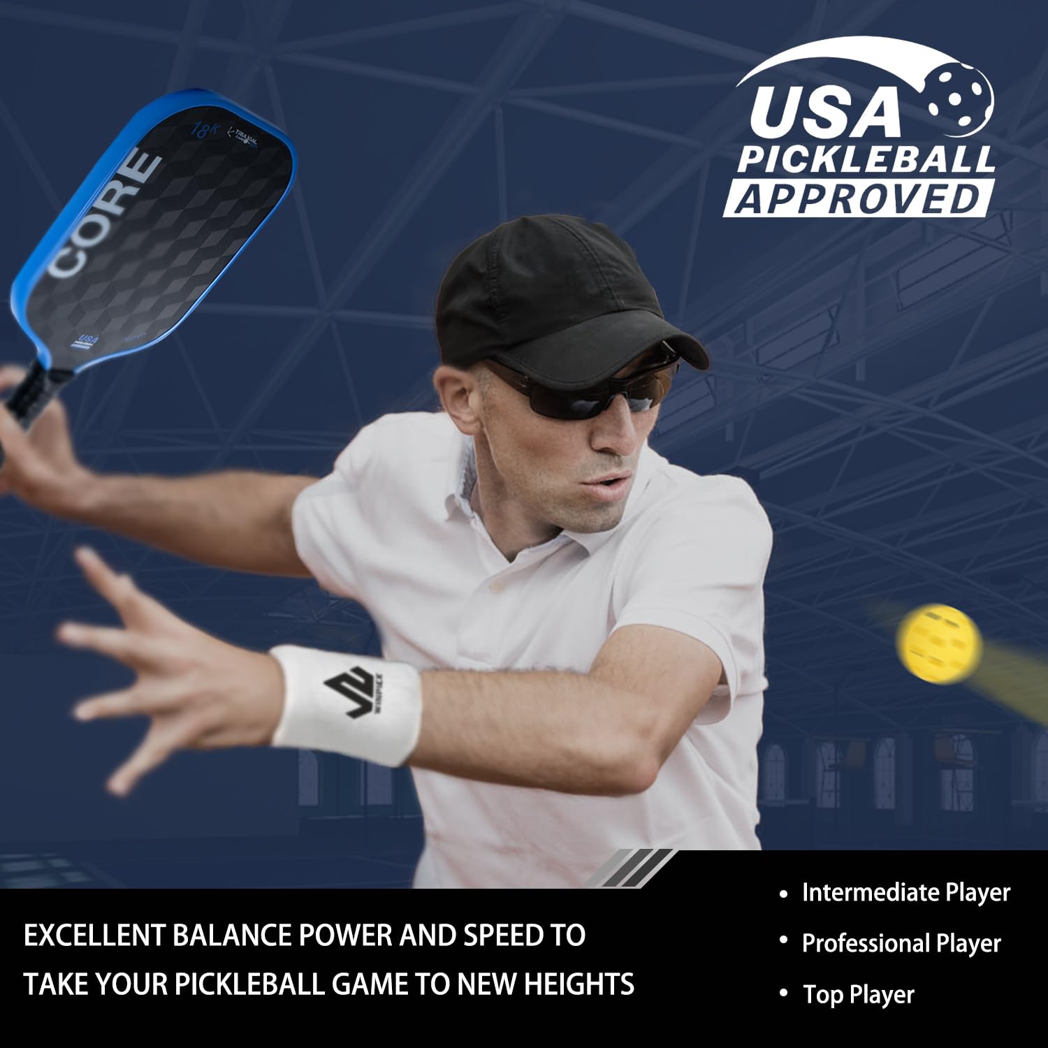 WINPICK USAPA Approved Pickleball Paddle - T700 Carbon Fiber Thermoformed Racket with High Spin & Power, 16mm Polypropylene Honeycomb Core, Anti-Slip Comfort Grip - Perfect for Competitive Play & Recreational Games