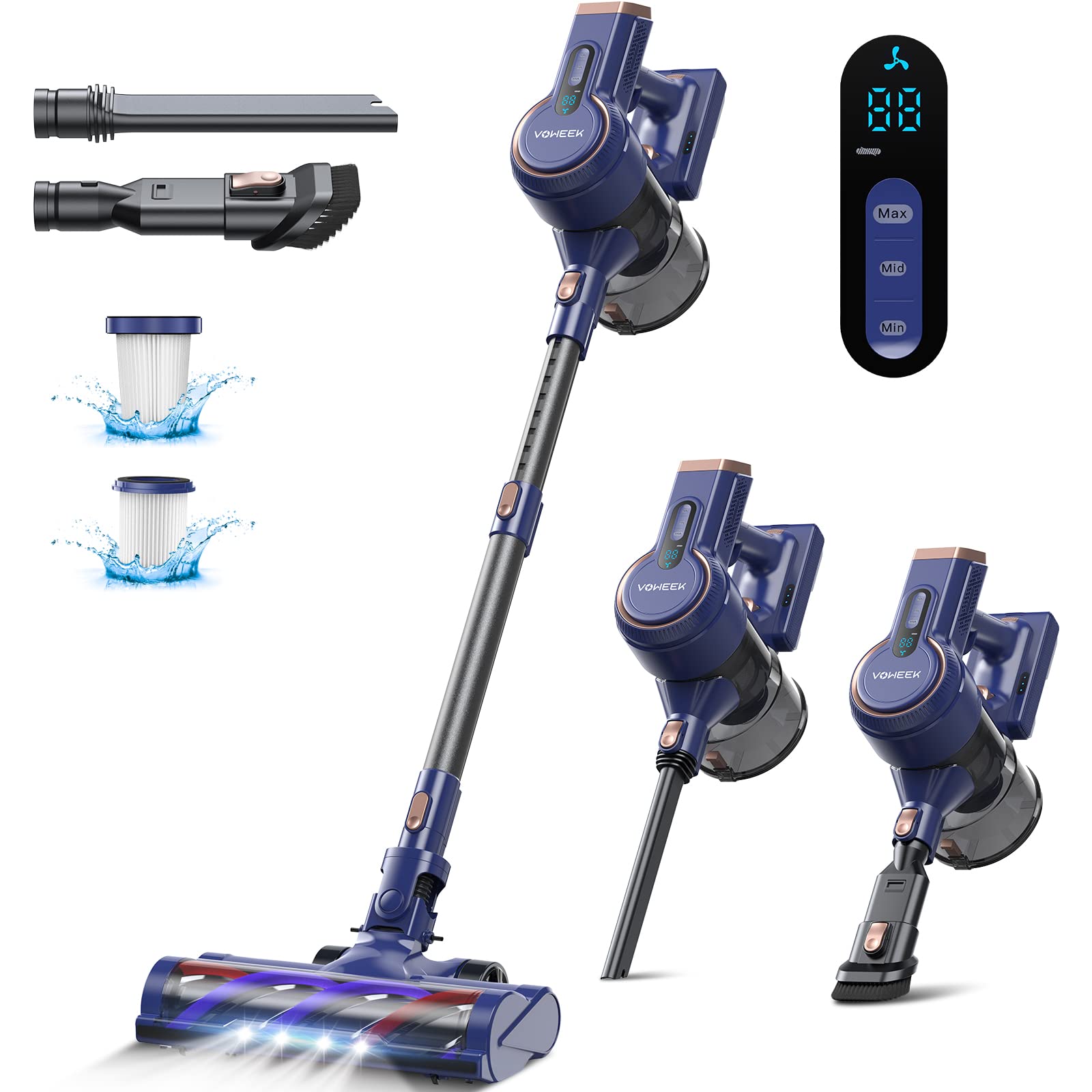 Voweek 6-in-1 Cordless Stick Vacuum Cleaner with 3 Power Modes, LED Display, 45 Min Runtime & Detachable Battery - Lightweight Vacuum for Hard Floors, Carpets & Pet Hair - Perfect for Home Cleaning, Quick Pickup & Pet Owners