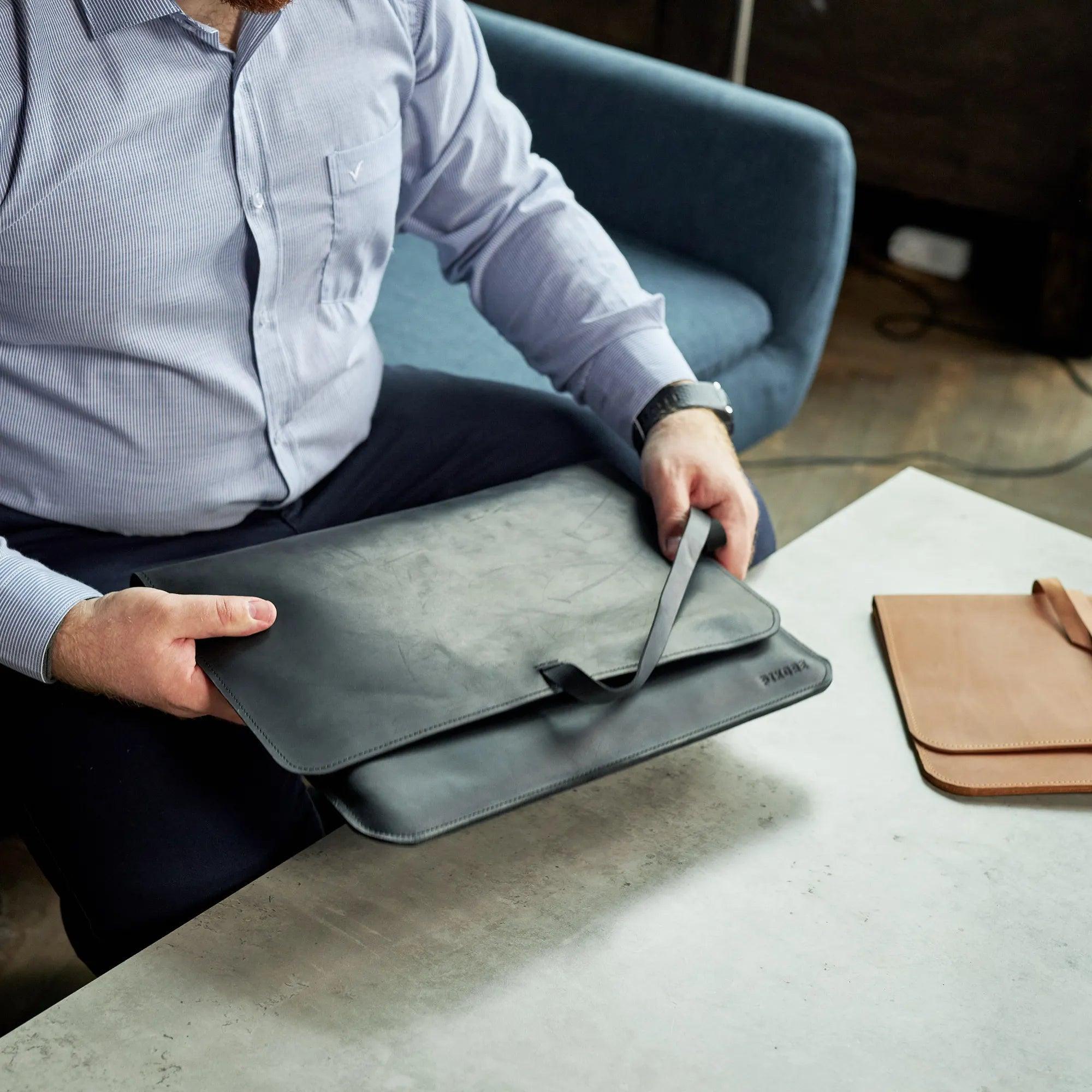 Premium Genuine Leather MacBook Sleeve Case with Secure Tie Closure - Perfect for 13-inch MacBook Air/Pro Protection at Work, School & Travel
