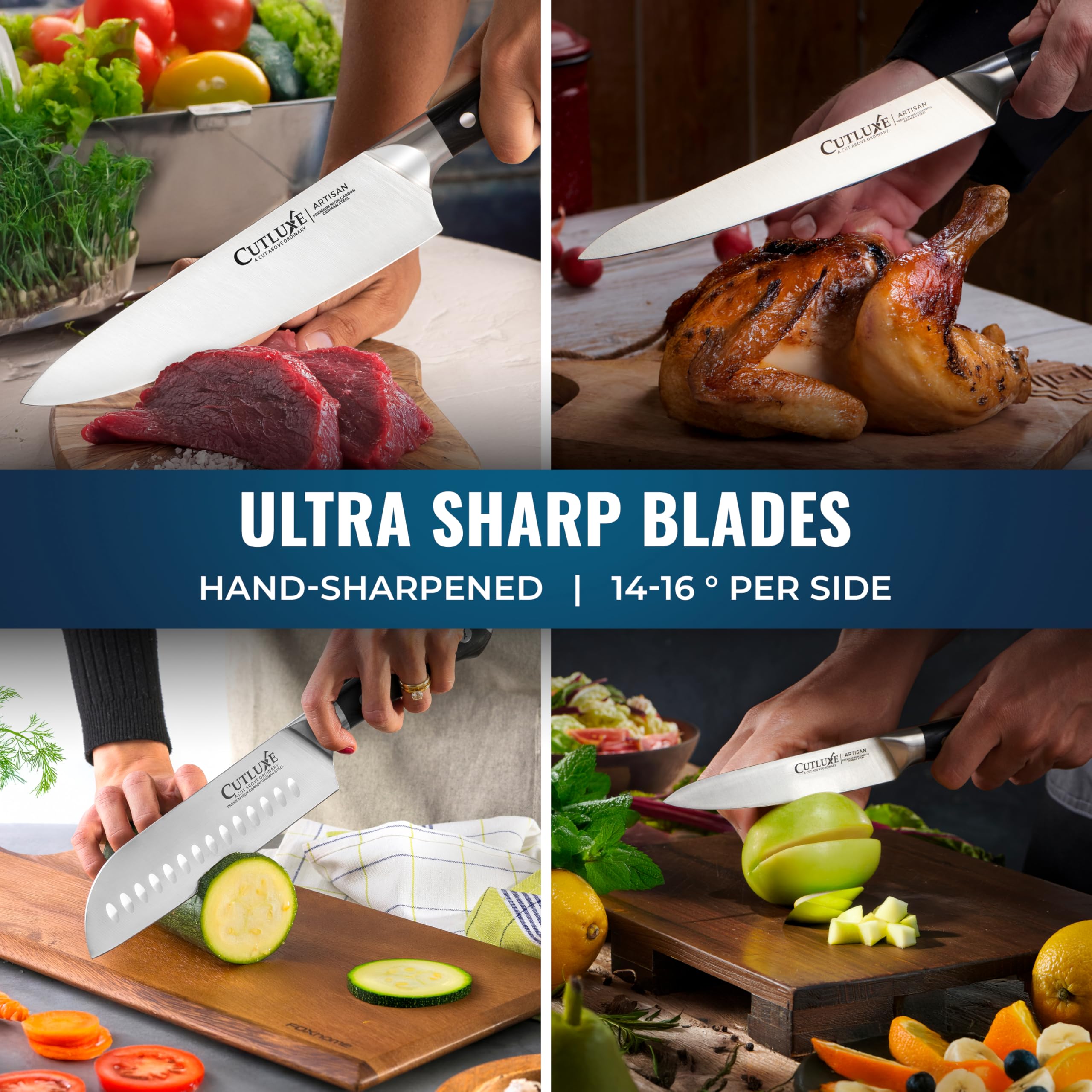 Cutluxe 15-Piece Professional Chef Knife Set with Walnut Wood Block - Ultra Sharp High Carbon German Stainless Steel Knives, Full Tang Kitchen Knife Set - Perfect for Home Chefs & Culinary Enthusiasts