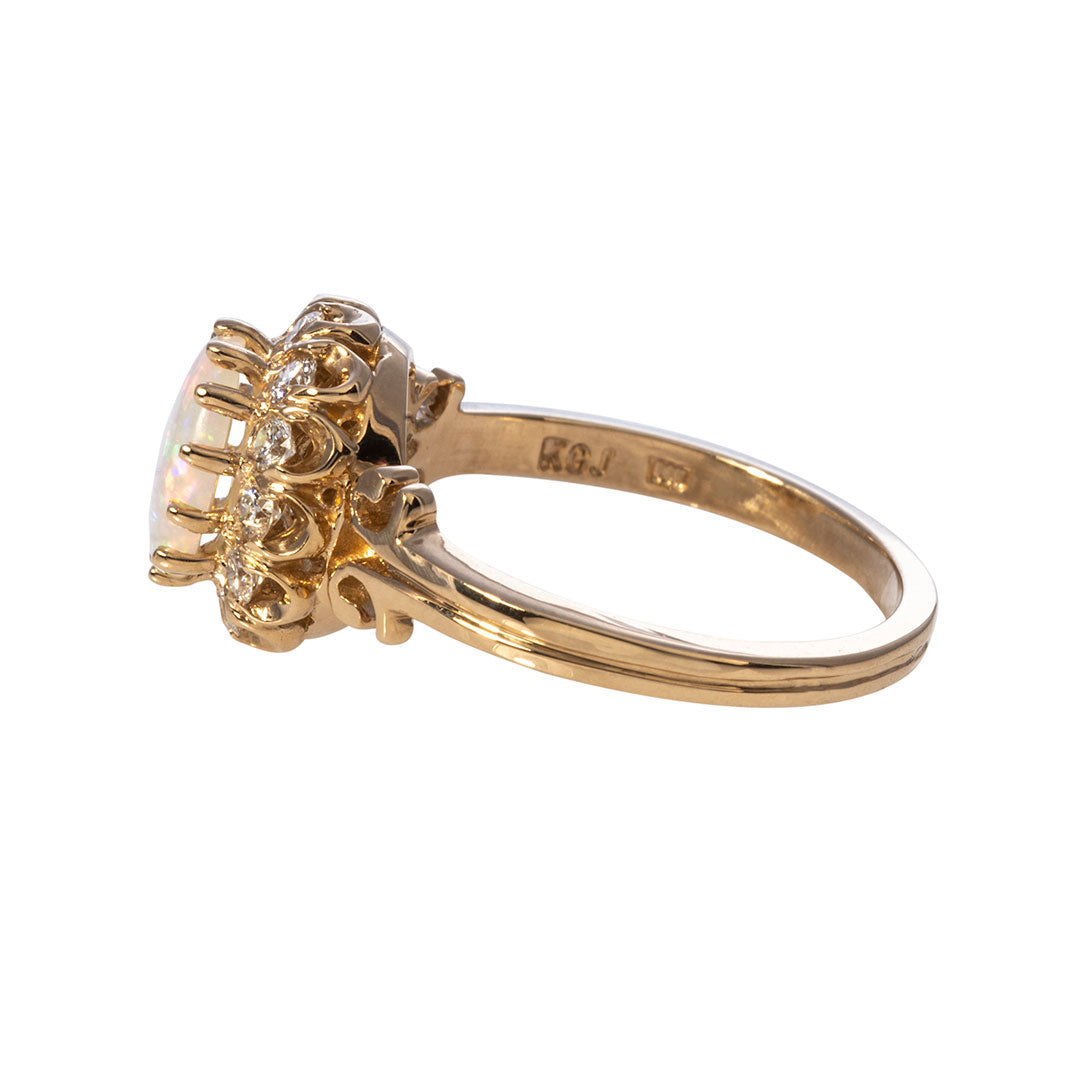 14K Yellow Gold Oval Opal & Diamond Cluster Ring for Women - Elegant Jewelry Gift for Wedding, Anniversary & Special Occasions