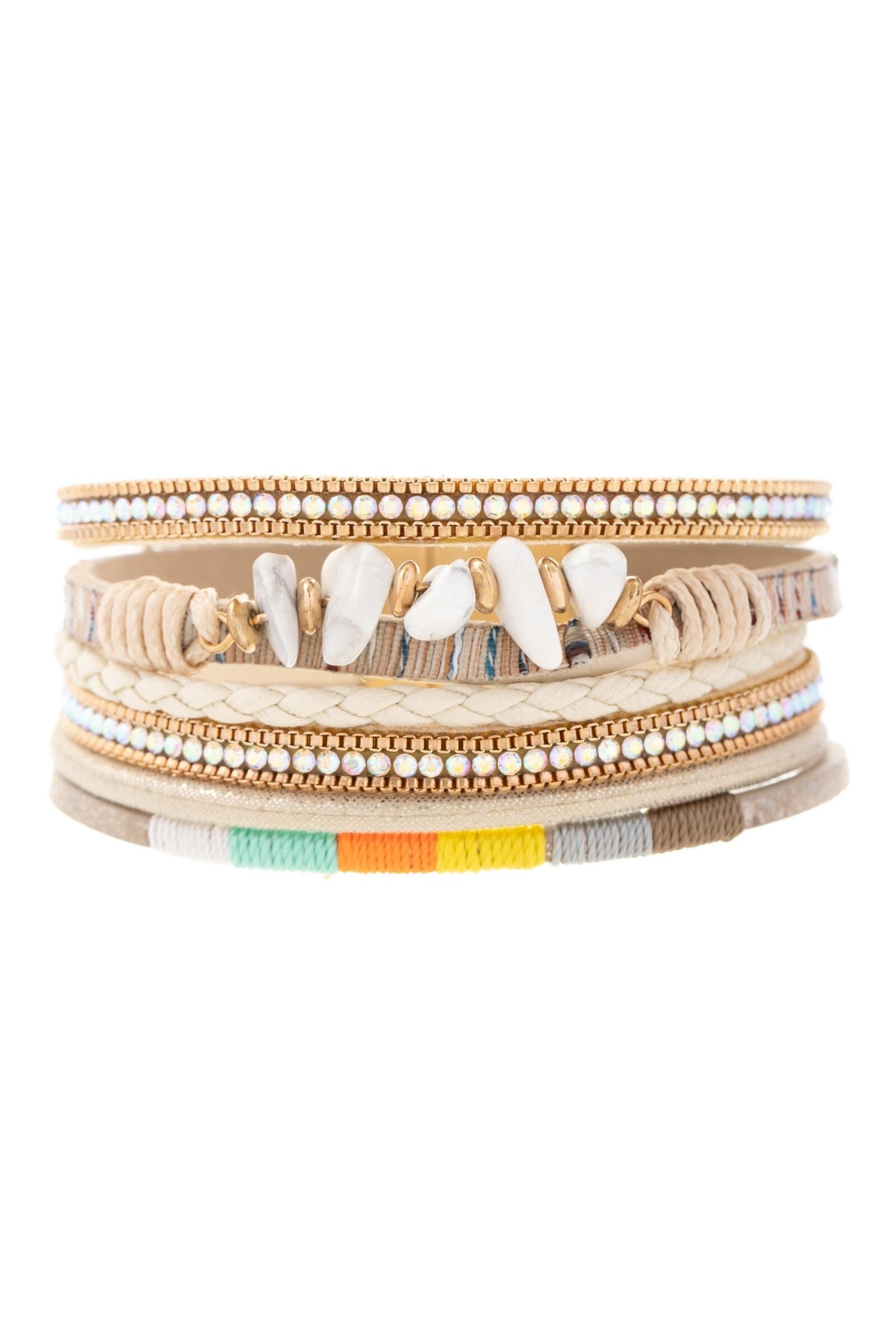 Angled Stone Adorned Bracelet - Elegant Beaded Jewelry for Women, Boho Chic Adjustable Wristband - Perfect for Parties, Weddings & Everyday Wear