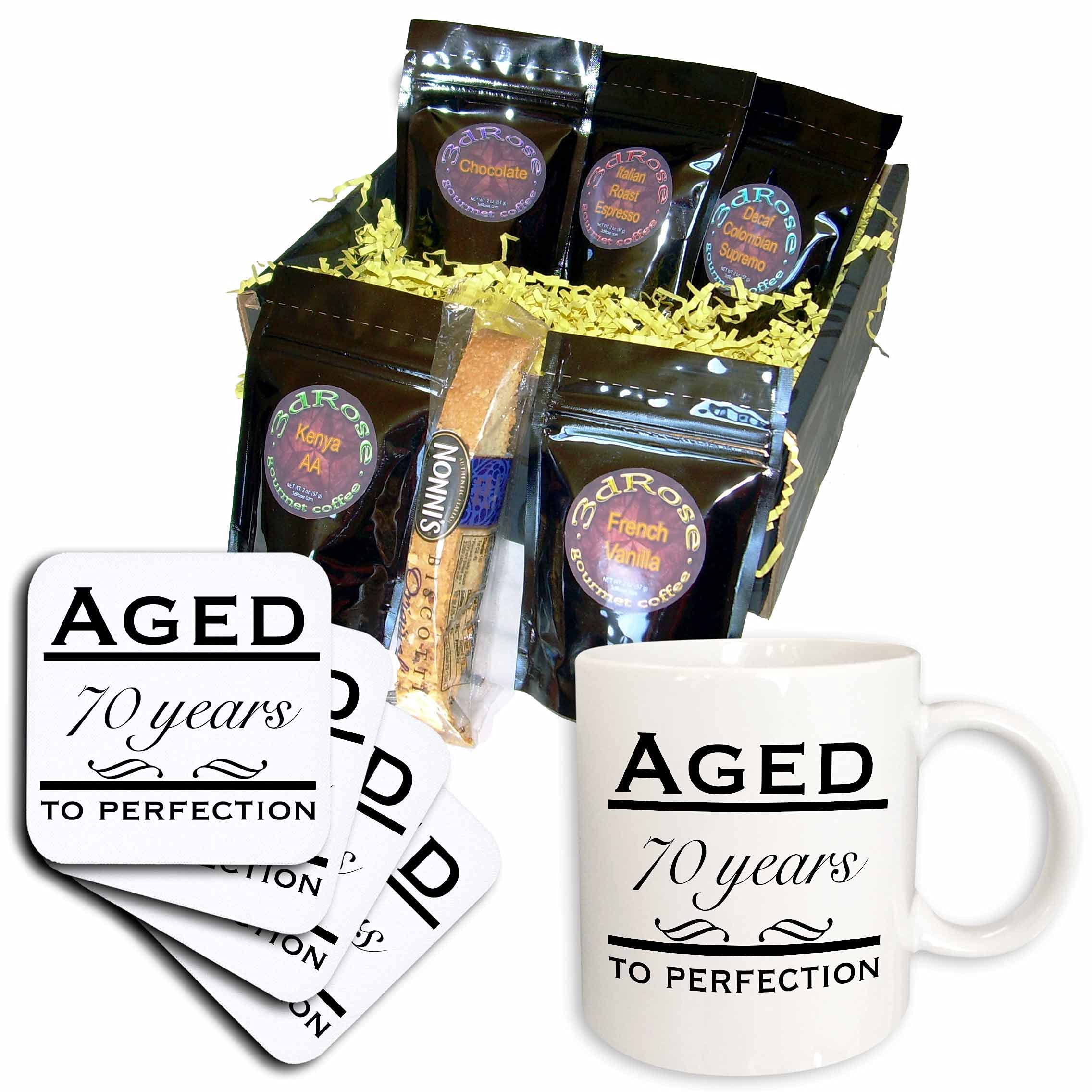 3dRose Aged 70 Years to Perfection Coffee Gift Basket - Multicolor Coffee Lover Present for Birthday, Anniversary & Housewarming - Perfect for Office, Home & Special Occasions