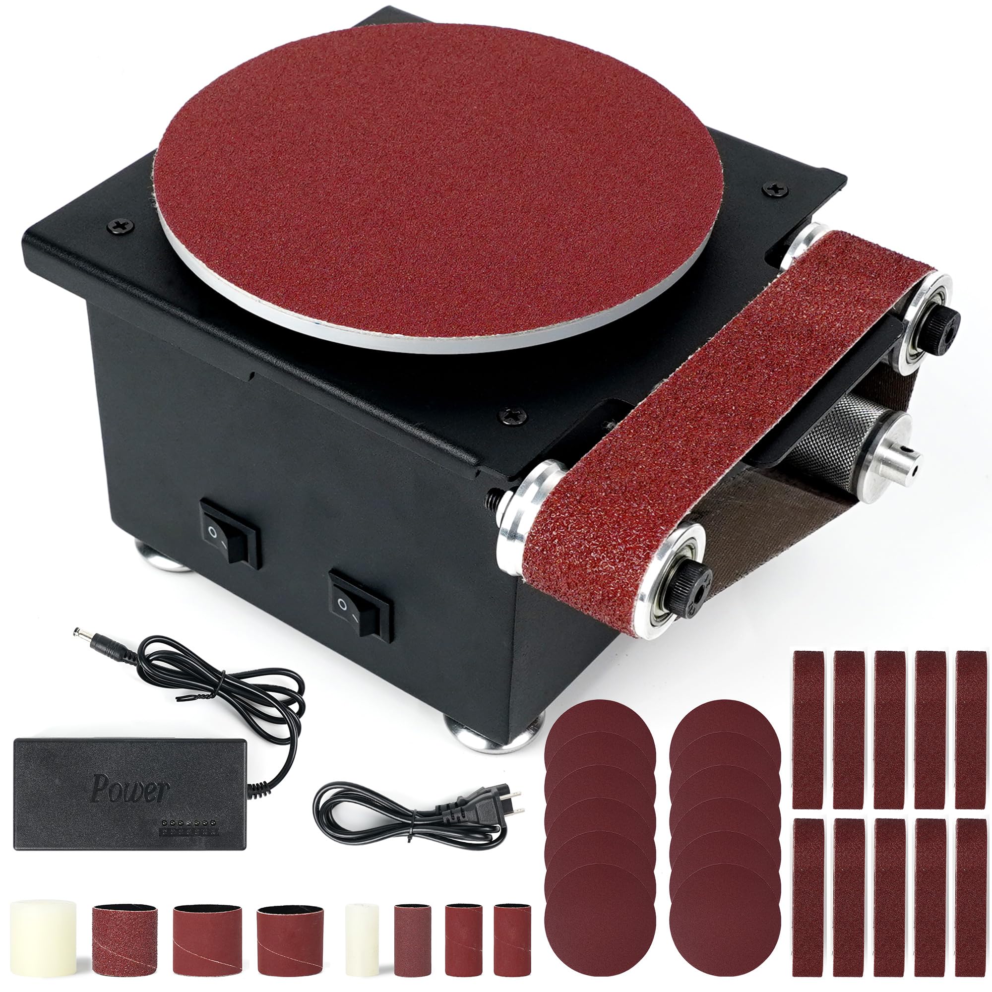 Twotrees 6-Inch Mini Disc Sander & 1.2x15in Belt Bench Grinder - Dual Motor Adjustable Speed Electric Sander for Metal, Wood, Aluminum DIY Projects | Perfect for Home Workshops & Metalworking