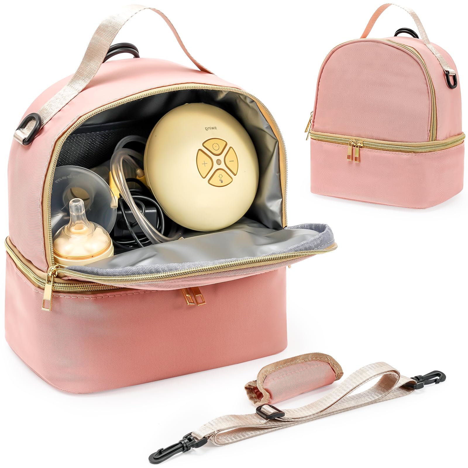 ProCase Double Layer Breast Pump Backpack - Insulated Breast Milk Storage Bag for Nursing Moms, Perfect for Work, Travel & Daycare (Pink) | Portable Breastfeeding Essentials for On-the-Go Mothers