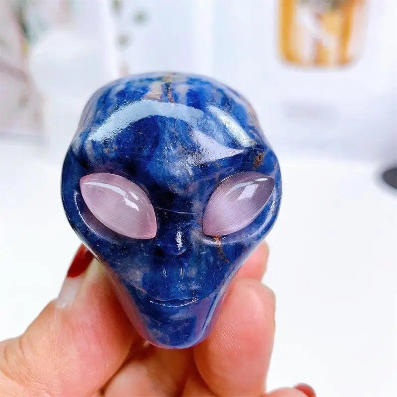 2 Inch Natural Blue Sodalite Alien Skull Crystal Carving - Reiki Healing Stone, Meditation Gemstone Figurine, Unique Home Decor & Spiritual Gift (1 Piece) - Perfect for Yoga Spaces, Altars & Energy Healing Sessions