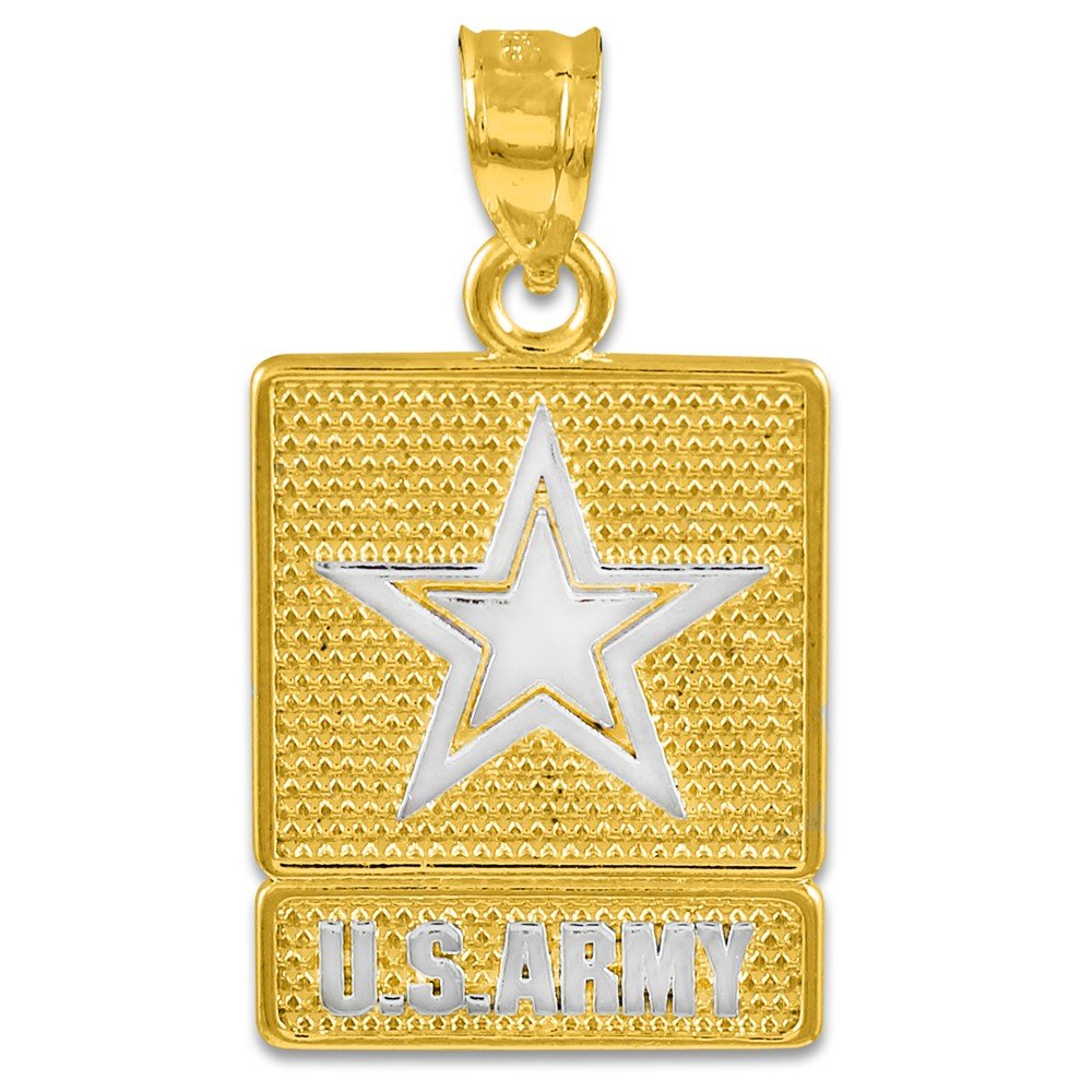 14K Two-Tone Gold US Army Pendant for Men - Military Appreciation Jewelry Gift for Soldiers, Veterans & Patriotic Americans - Perfect for Memorial Day, Veterans Day & Everyday Wear