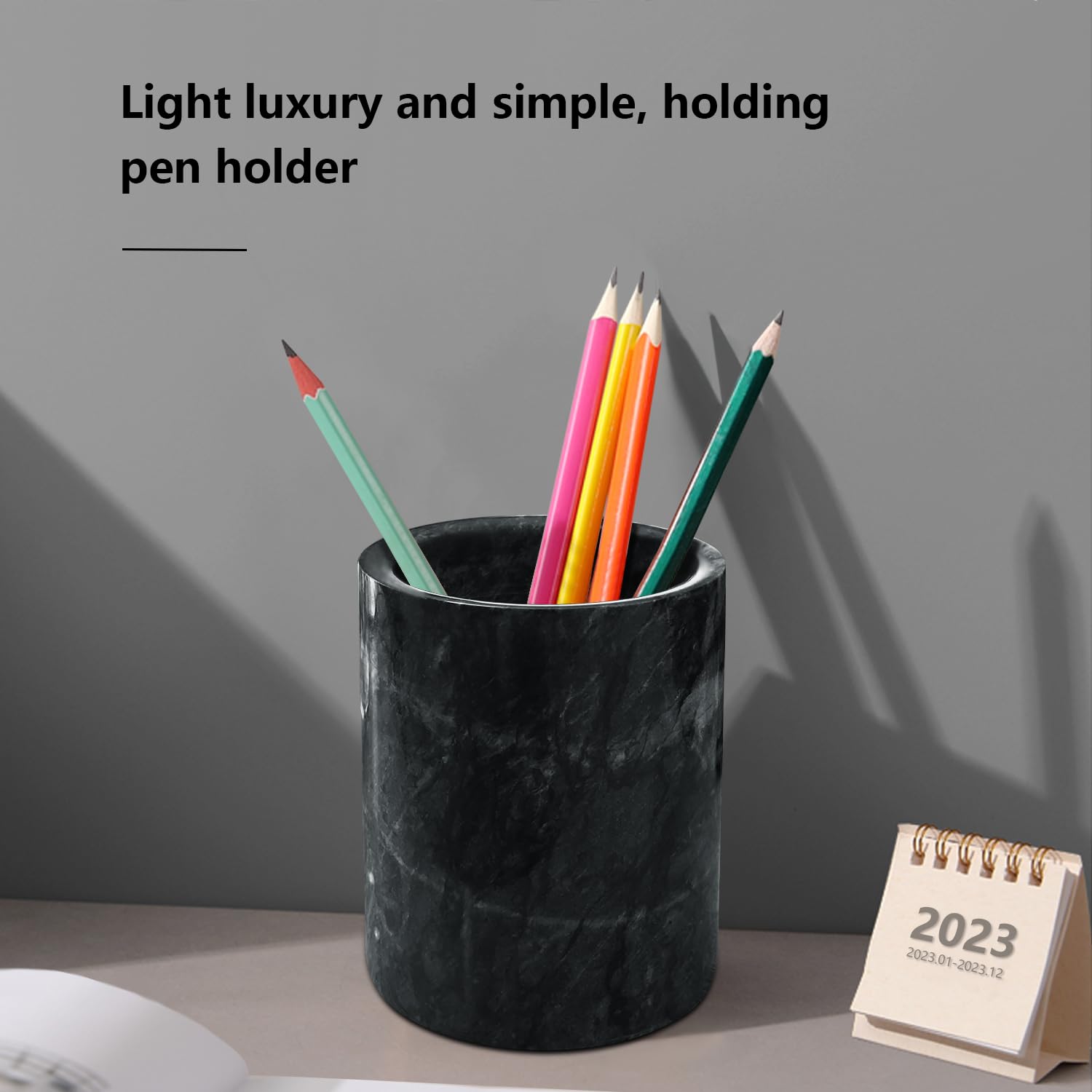 Marble Pencil Holder & Makeup Brush Organizer - Elegant Desk Accessory for Home & Office, Durable Marble Pattern Cup for Kids & Adults (Black) - Perfect Gift for Students, Artists & Professionals
