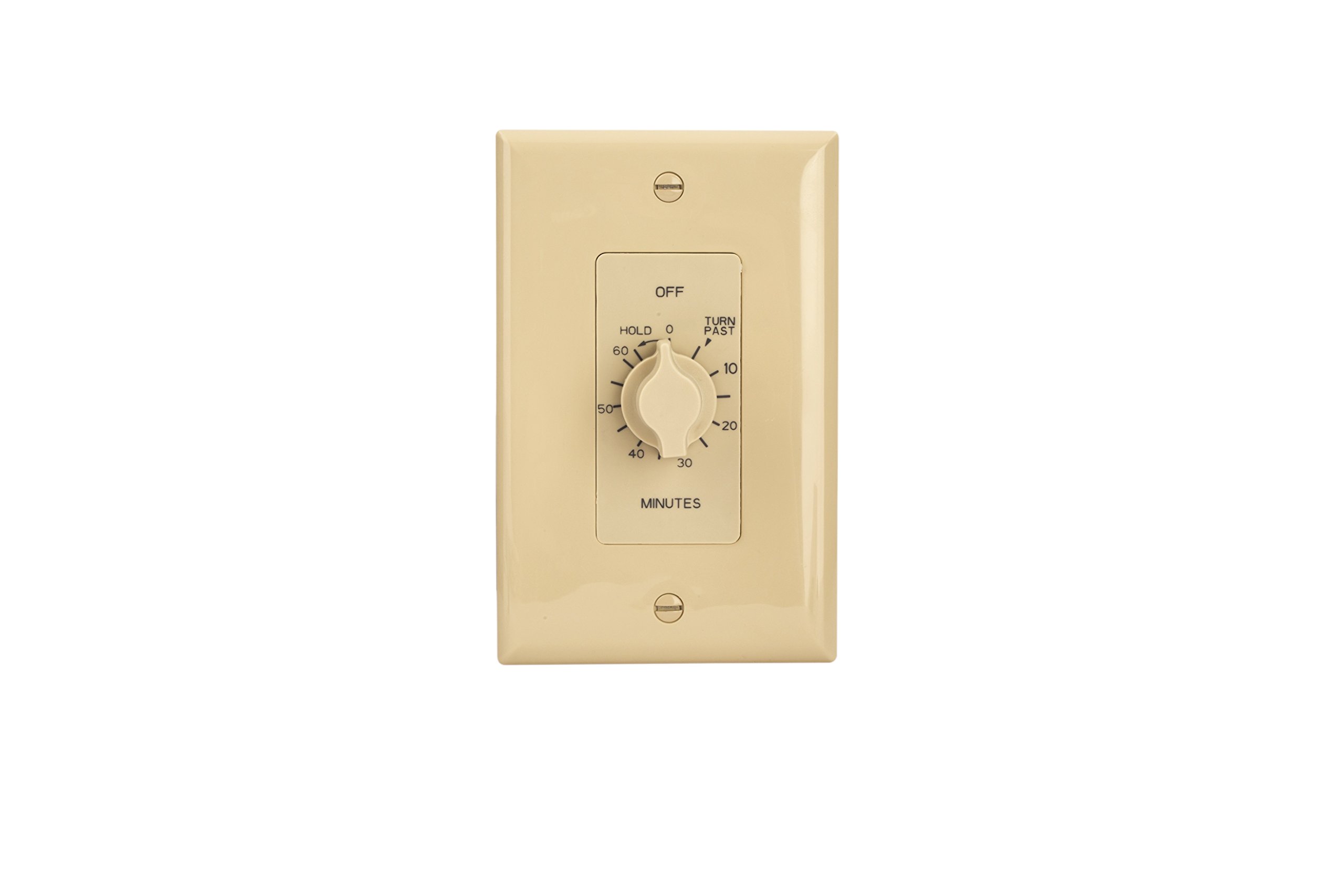 60 Minute Springwound Auto-Off In-Wall Timer Switch with Hold Function - Ivory White | Perfect for Bathroom Fans, Workshop Tools & Home Automation