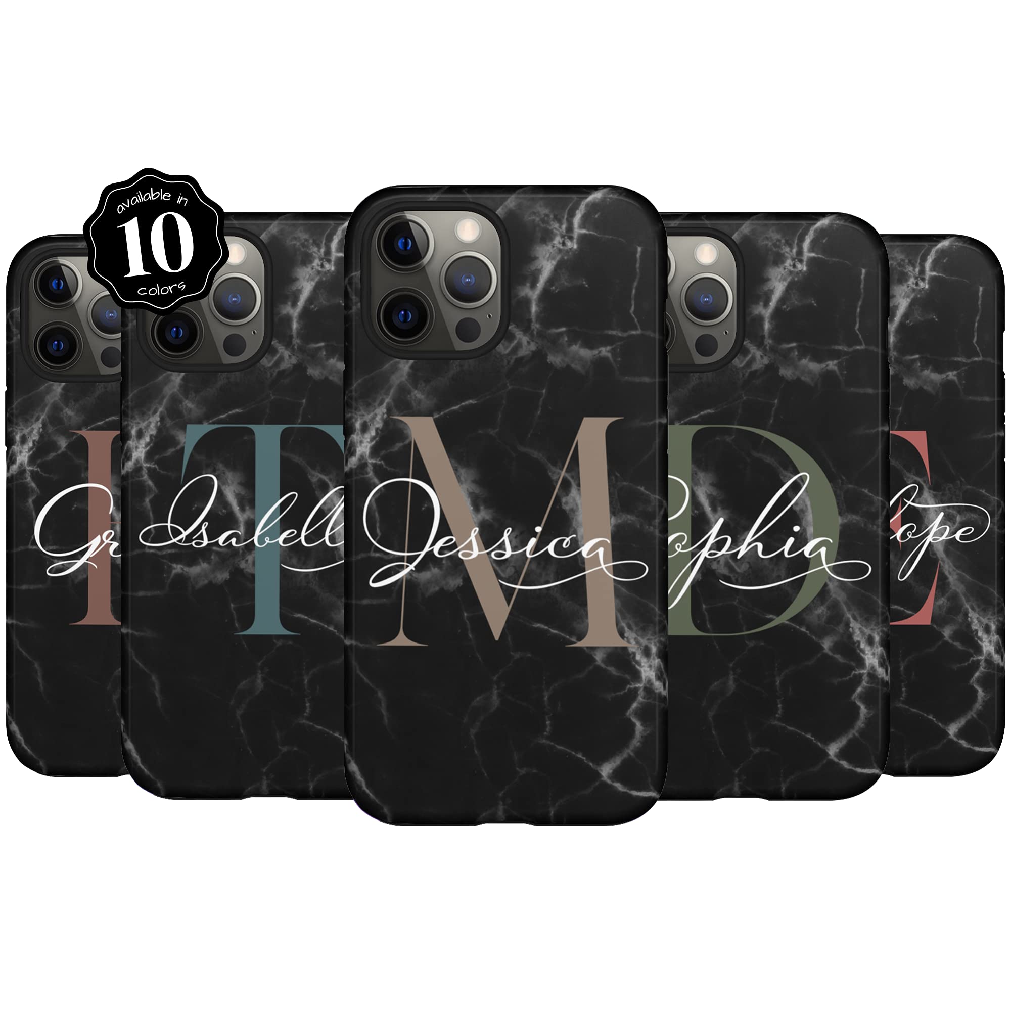 Personalized Black Marble Phone Case with Monogram Initial - Compatible with iPhone 16 Plus/15 Pro Max/14/13 Mini/12/11/X/XS Max/XR/7/8 - Elegant Protection for Work, Travel & Daily Use