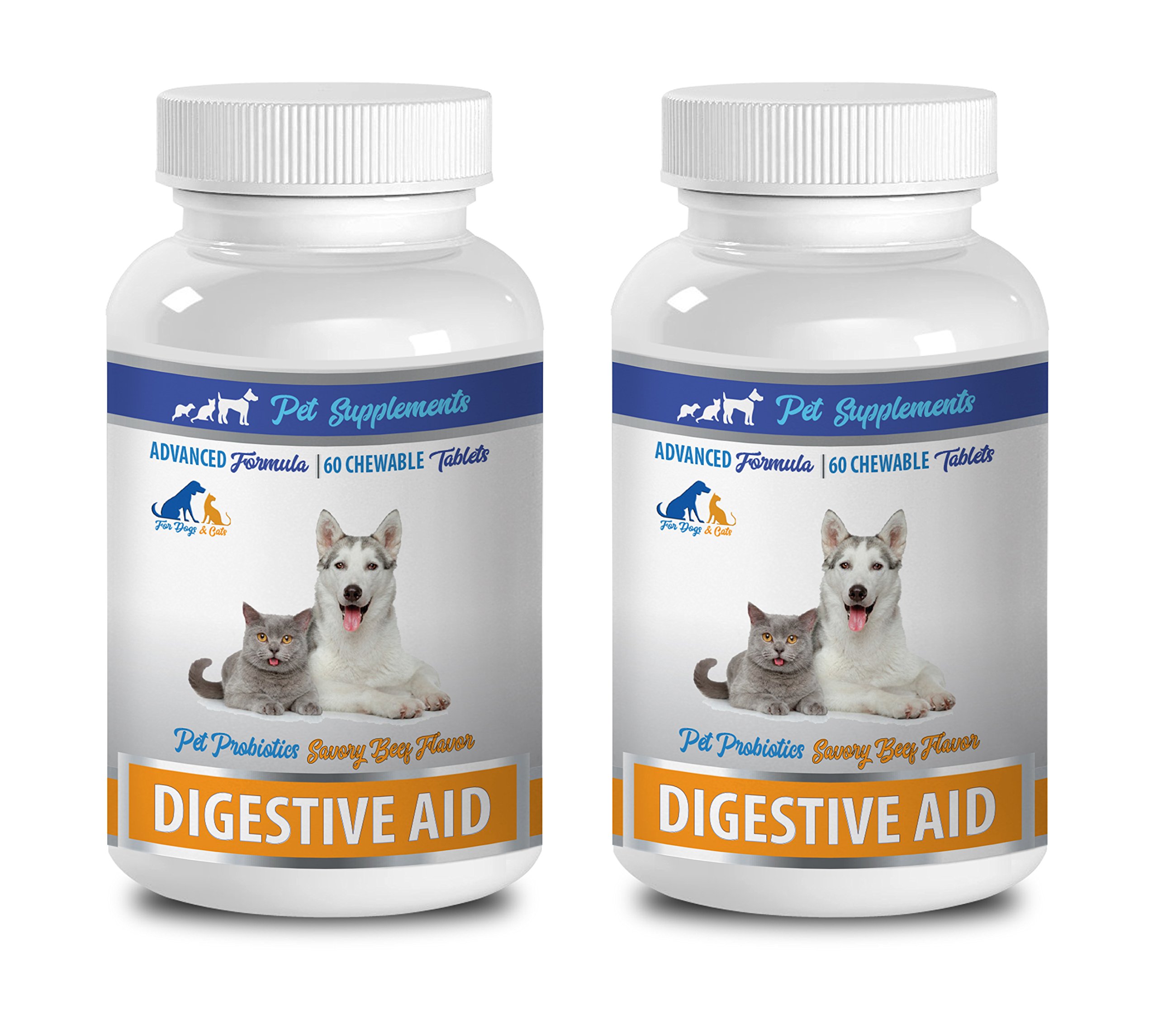 Pet Probiotic Chews for Dogs & Cats - Digestive Health Supplement with Vegetable Stearic Acid - 2 Bottles (120 Treats) - Supports Gut Health & Digestion for Puppies, Kittens & Adult Pets - Perfect for Travel, Stress Relief & Dietary Transitions