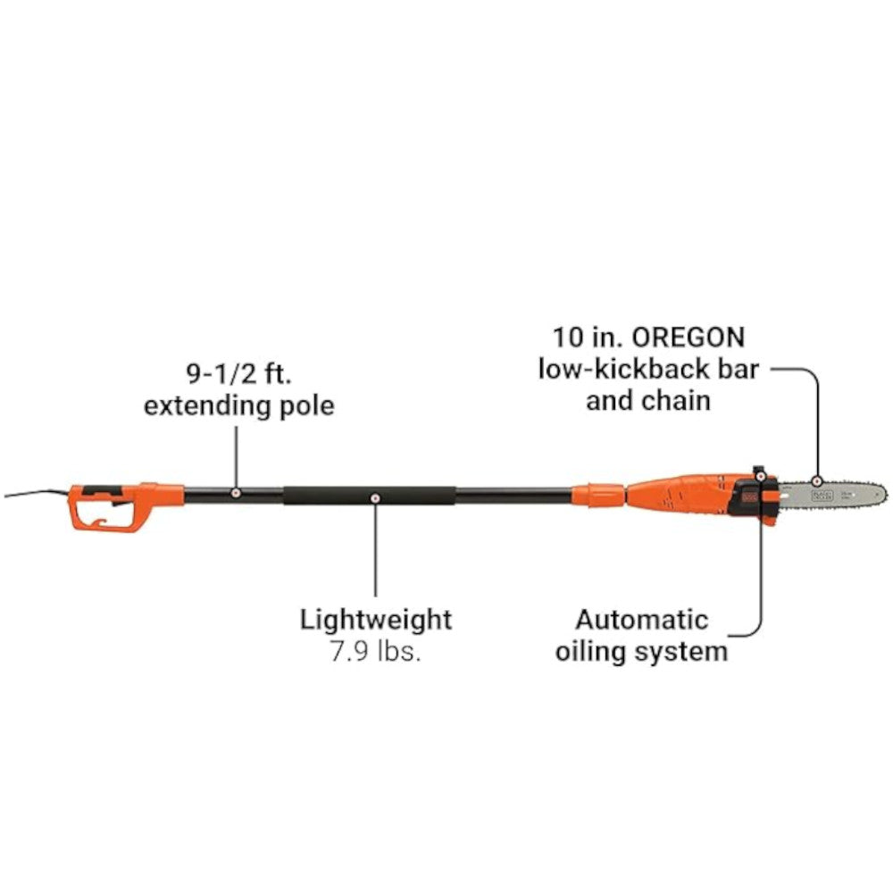 BLACK + DECKER PP610 6.5 Amp 10-Inch Electric Corded Pole Saw | Tree Trimmer with Extension Pole | Full Manufacturer Warranty | Perfect for Tree Pruning, Landscaping & Yard Maintenance