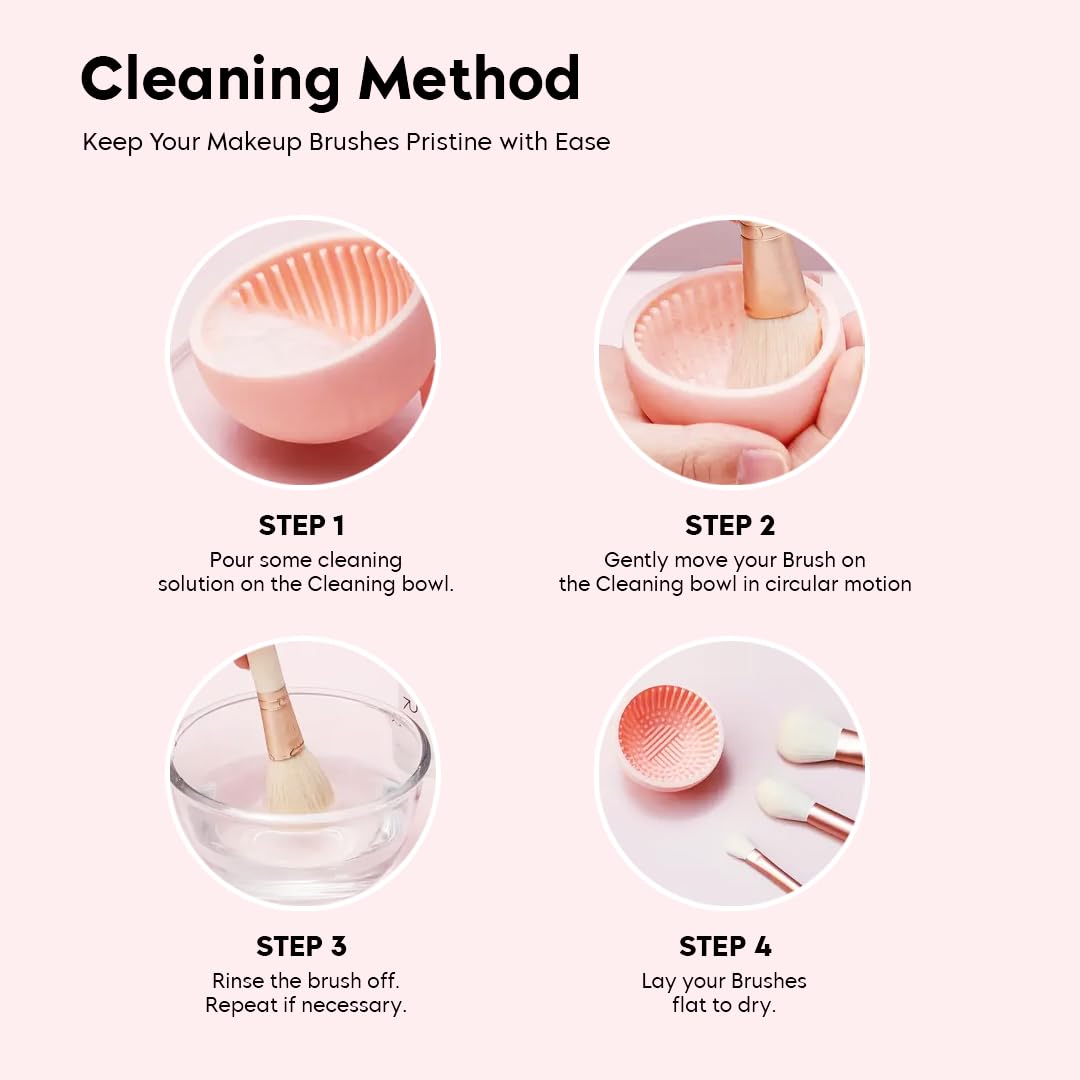 Gleva Silicone Makeup Brush Cleaner Scrubber Bowl - Portable & Fast Cleaning Tool for Cosmetic Brushes - Pink Makeup Brush Cleaning Mat for Women & Girls - Perfect for Home, Travel & Salon Use