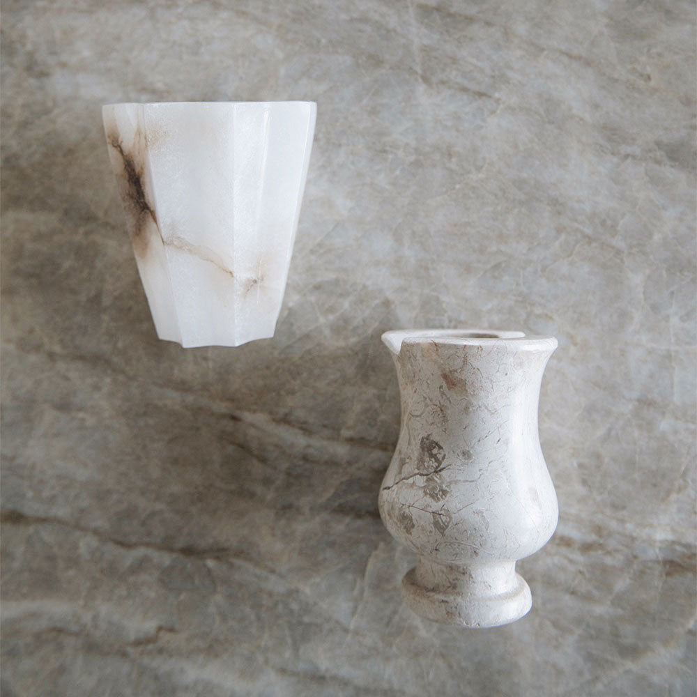 Elegant Fluted Alabaster Vase - Handcrafted Stone Vessel for Home Decor, Wedding Centerpieces & Luxury Gift Giving