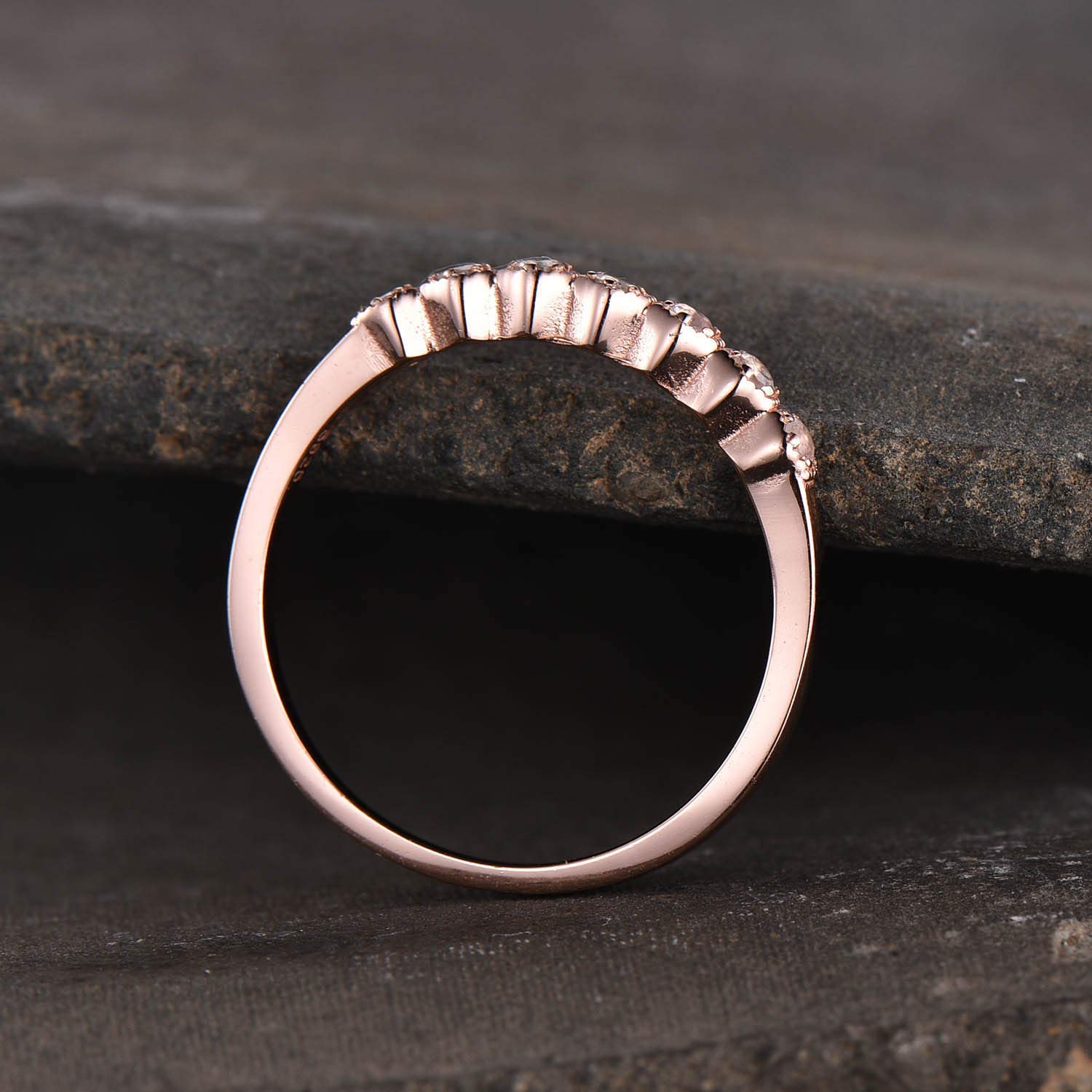 Moonstone Ring for Women - 925 Sterling Silver & Rose Gold Wedding Band, Handmade Art Deco Stacking Ring - Perfect Anniversary Gift for Her, Elegant Jewelry for Everyday Wear & Special Occasions