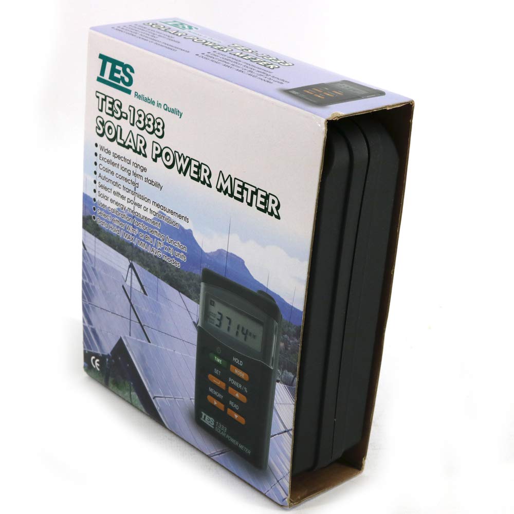 TES-1333 Digital Solar Power Meter - 2000W/m2 Solar Radiation Detector with 400-1100nm Spectral Range | Perfect for Solar Panel Testing, Renewable Energy Research & Outdoor Solar Measurement