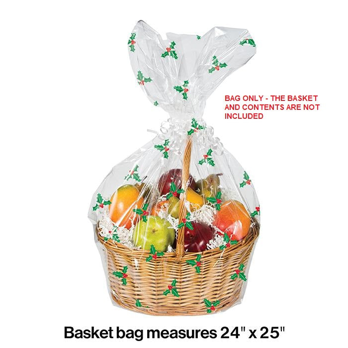12 Pack Bulk Holly Basket Bags - Christmas Gift Baskets for Holiday Decorations, Party Favors & Home Storage