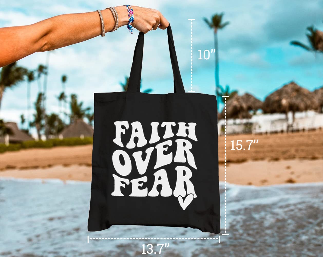 Faith Over Fear Motivational Canvas Tote Bag - Reusable Grocery Shopping Bag for Women, Christian Inspirational Gift - Perfect for Church, Bible Study & Daily Errands