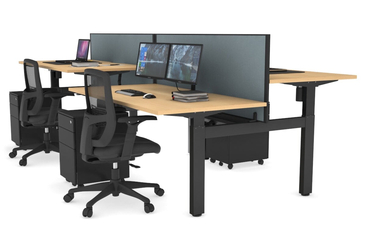 Adjustable 4-Person H Bench Workstation with Black Frame [1400L x 800W] - Perfect for Office, Coworking Spaces & Home Offices