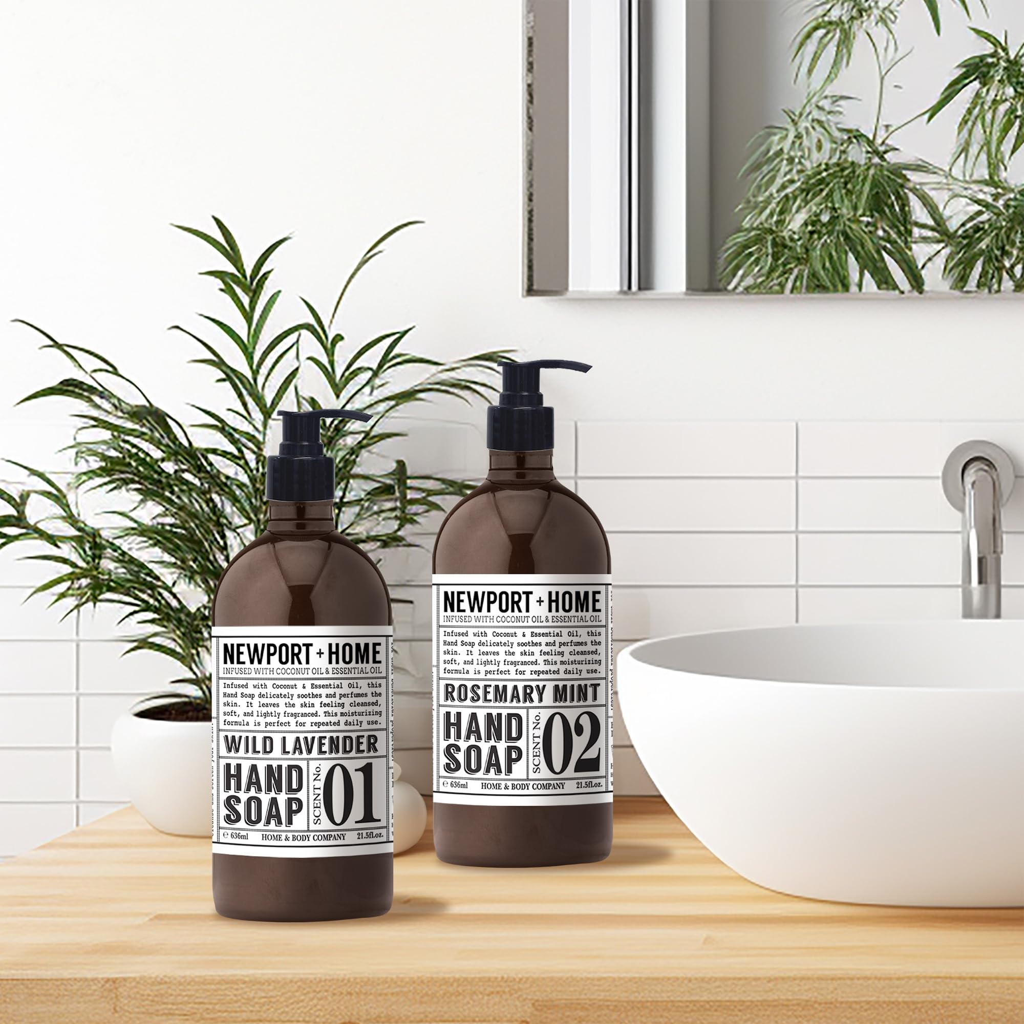 Newport Home Hand Soap - Wild Lavender & Rosemary Mint Scent, 21.5 fl oz (Set of 4) | Moisturizing Liquid Soap for Kitchen, Bathroom & Guest Washrooms | Gentle Cleansing for Hands & Body | Home & Body Co.