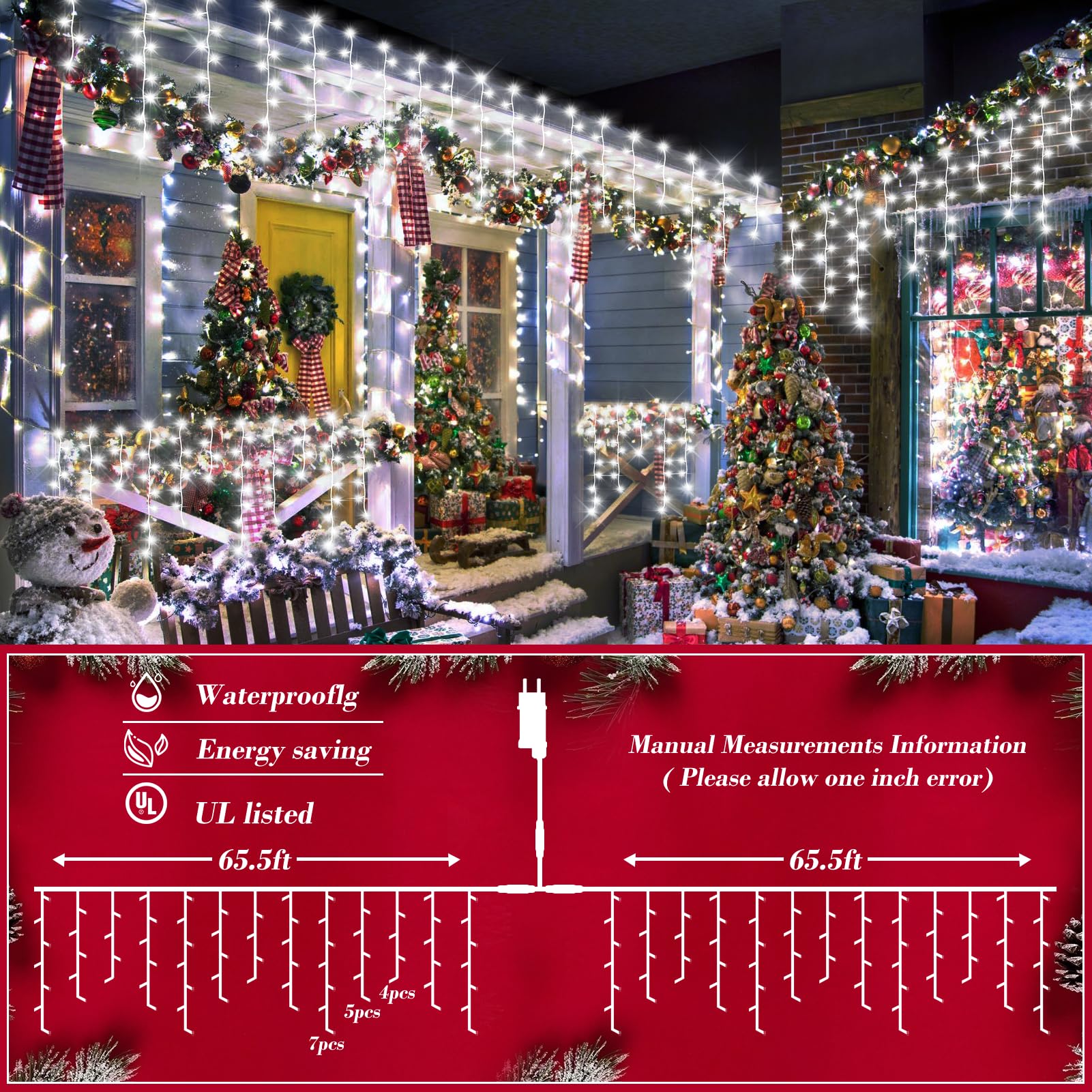 XURISEN 132ft Outdoor Christmas Lights - 1280 LED Fairy String Lights with 240 Drops, 8 Lighting Modes, Waterproof & Timer Memory Function - Perfect for Christmas Decor, Holiday Party, Wedding, Garden & Patio Lighting (Cool White)