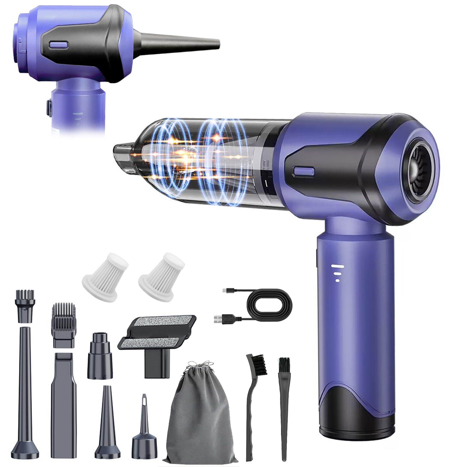 20000PA 120W Cordless Car Vacuum Cleaner - 4-in-1 Handheld Vacuum with Air Duster & Blower, Brushless Motor, 3 Speed Modes for Car Detailing, Home Cleaning, Pet Hair Removal, Office & Camping Use