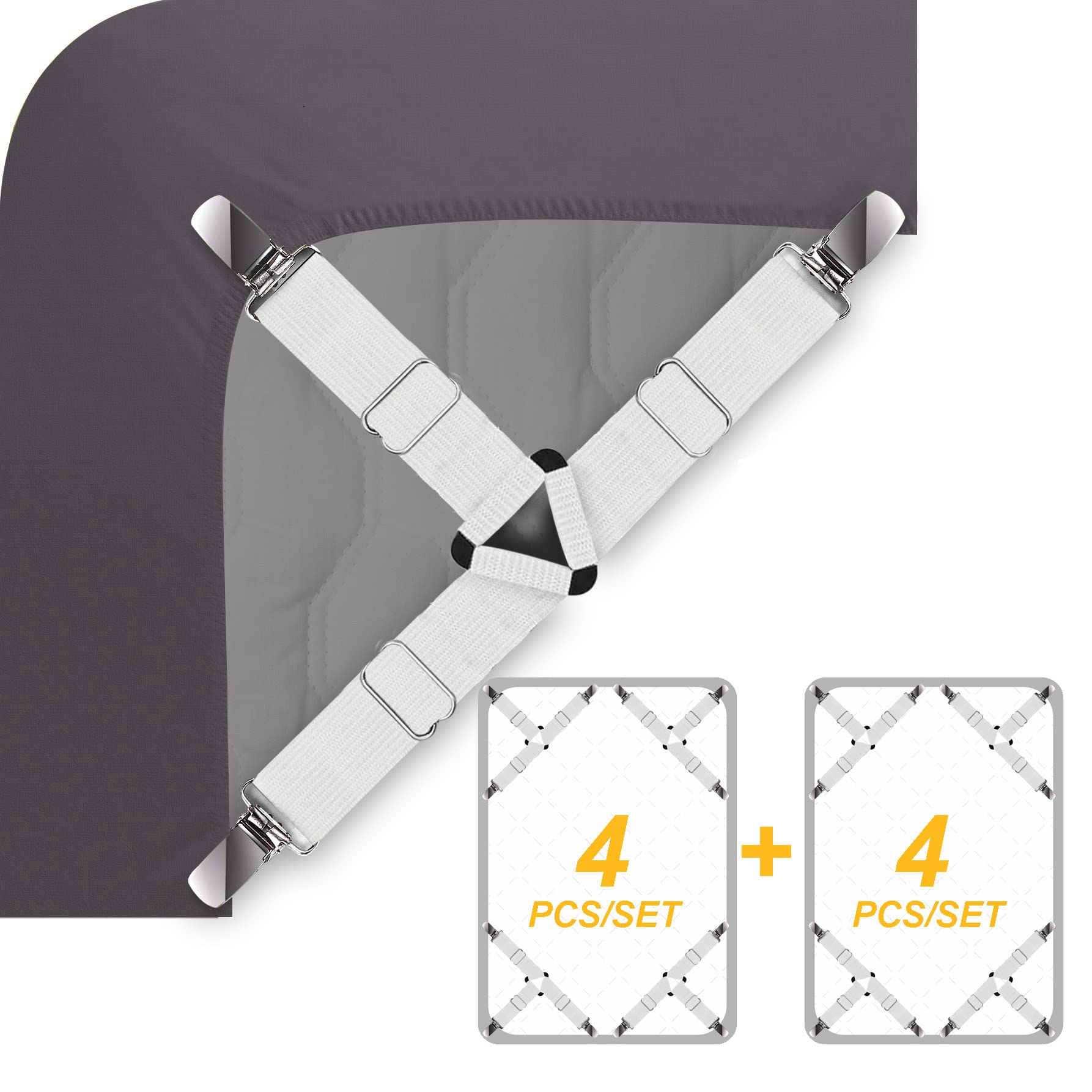 Ultrashang 2-Pack White Elastic Adjustable Fitted Sheet Straps - Triangle Bed Sheet Fasteners, Grippers & Suspenders for Crib Mattress Pad - Keep Sheets Secure on Baby Beds, Toddler Cots & Nursery Mattresses