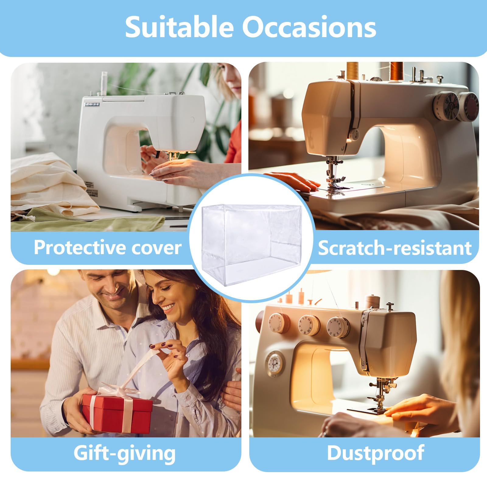 Universal Sewing Machine Dust Cover with Clear Plastic & Pockets - Waterproof, Dustproof Protective Quilted Carrying Case for Singer, Brother & Most Standard Machines - Perfect for Home Studios, Craft Rooms & Sewing Classes