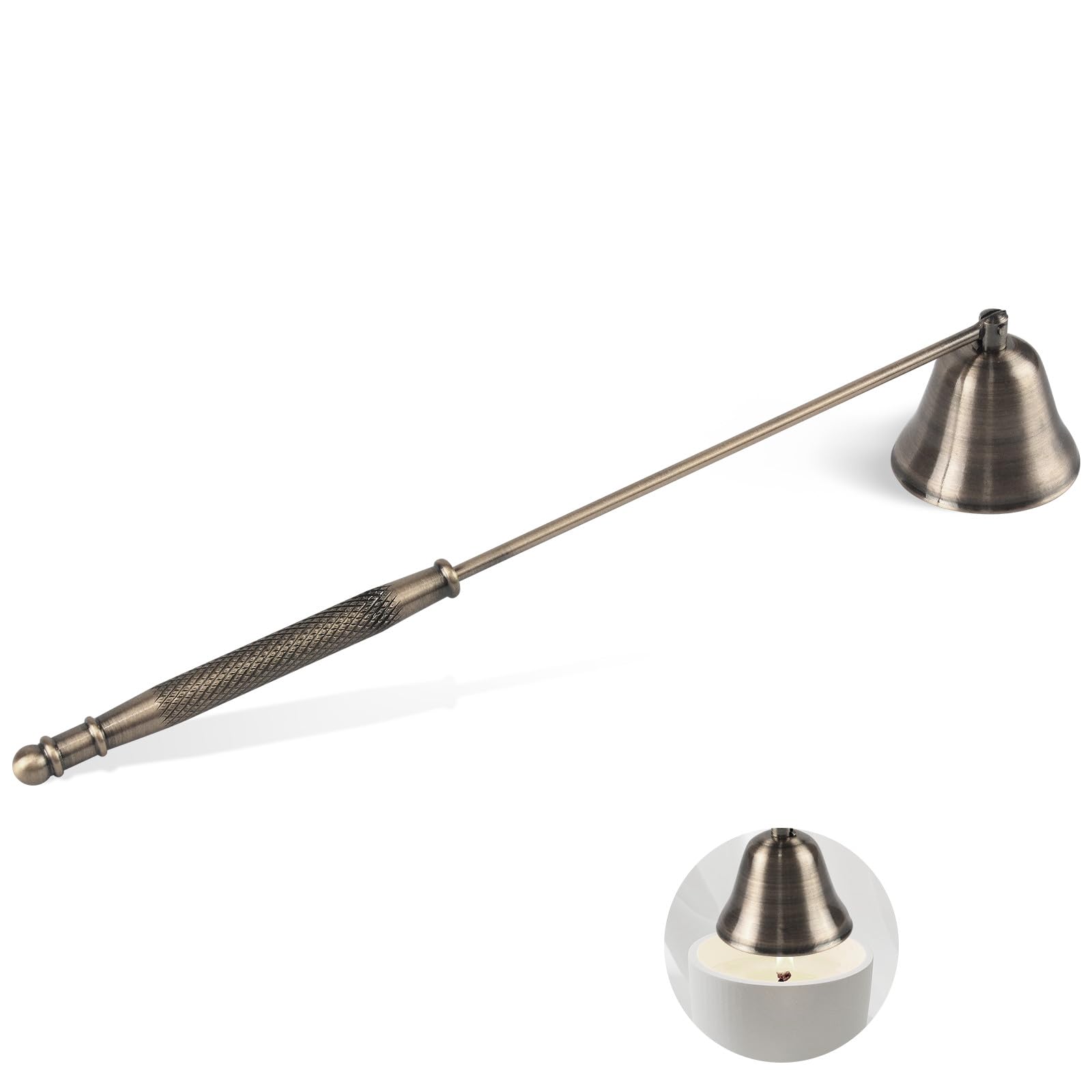 Long Handle Metal Candle Snuffer - Bronze Wick Extinguisher for Scented & Aromatherapy Candles - Home Decor & Spa Use