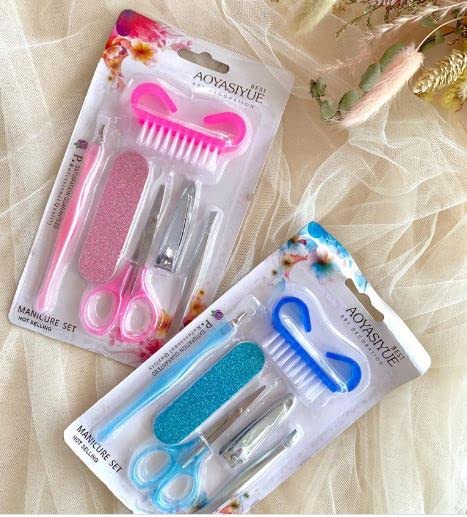 6Pcs Professional Manicure Pedicure Kit for Women & Men - Stainless Steel Nail Clippers, Nail Brush, Scissors, Nail Buffer, Cuticle Remover & Tweezers - Portable Nail Care Set for Travel, Home & Salon Use (Pack of 2)