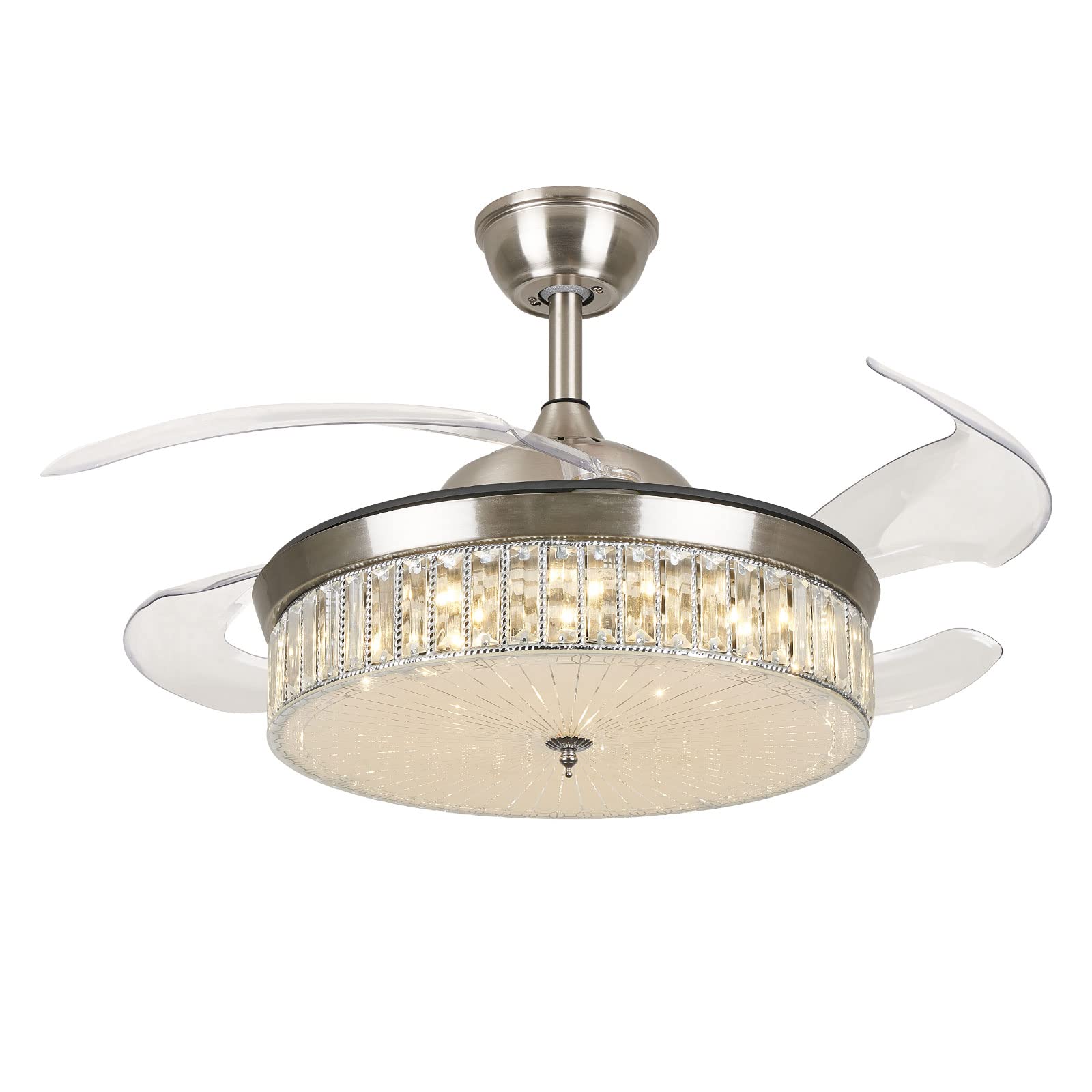 GDNTMU Retractable Ceiling Fan with LED Lights - 3 Brightness Levels & 3 Speed Settings, Modern Chandelier Fan for Dining Room, Living Room, Bedroom | Perfect for Home Cooling and Stylish Lighting