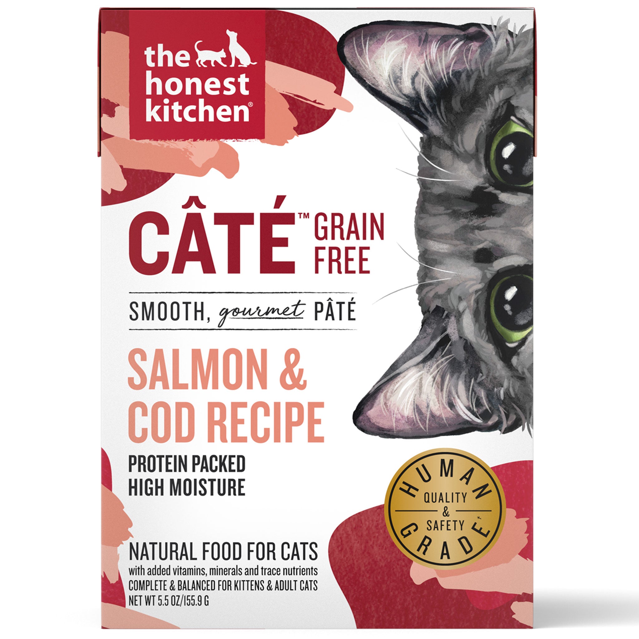 The Honest Kitchen Pate Tetra Pack Salmon & Cod Wet Cat Food - Grain-Free, Natural Ingredients for Healthy Cats - Perfect for Mealtime & Special Treats
