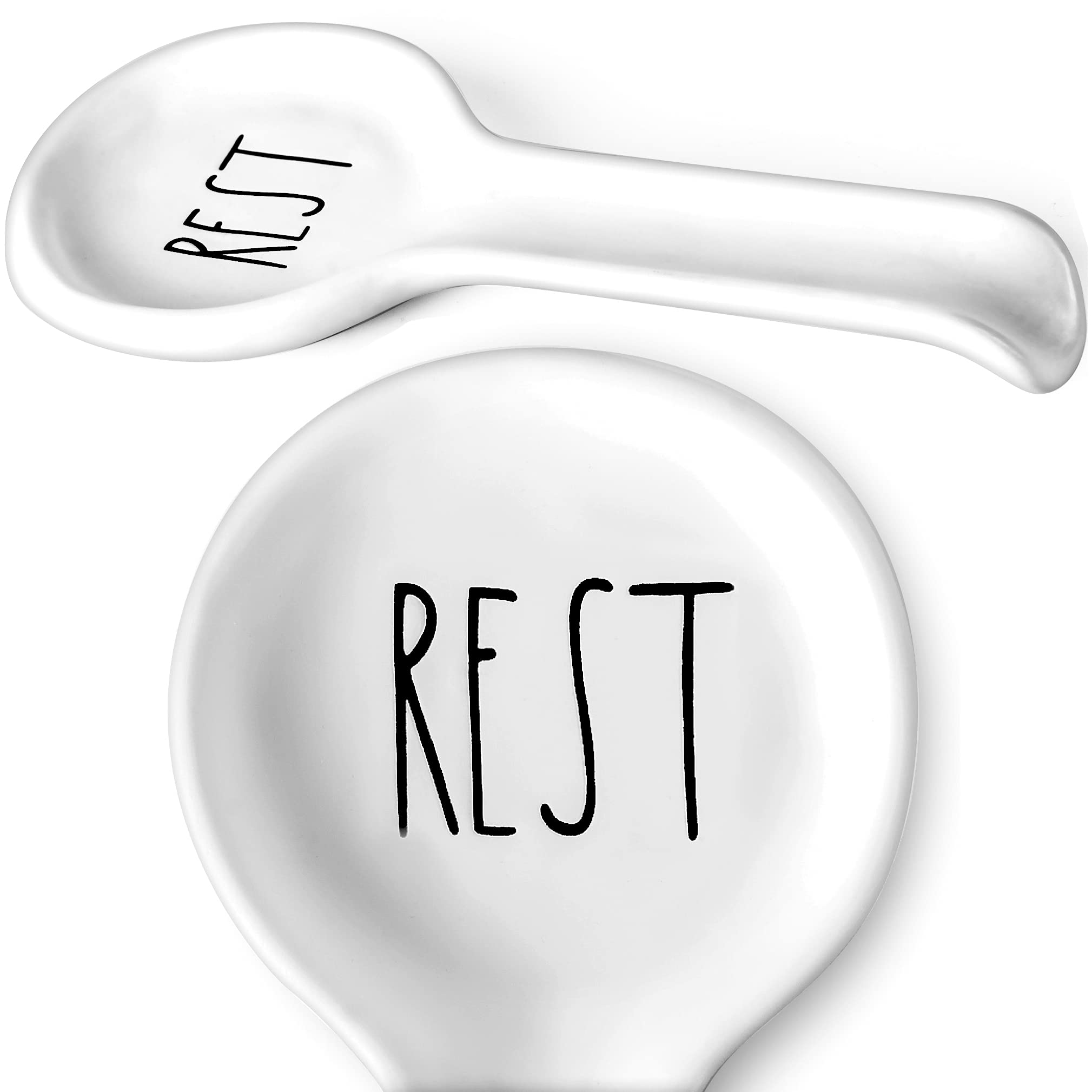 Ceramic Spoon Rest for Stove Top - Farmhouse Style Kitchen Counter Spoon Holder - Coffee & Cooking Utensil Organizer - White Ladle Rest - Perfect for Farmhouse Decor, Housewarming Gifts & Kitchen Accessories (Ideal for Stovetop, Countertop & Dining Table Use)