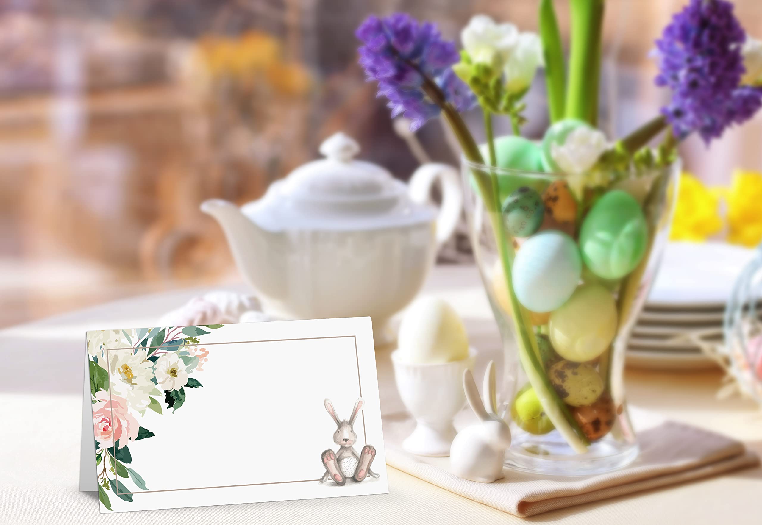 Easter Tent Style Place Cards - Pack of 25 Half-Fold Table Name Cards with Cute Bunny & Egg Design - Perfect for Spring Weddings, Baby Showers, Dinner Parties & Easter Table Decorations - Ideal for Wedding Receptions, Holiday Gatherings & Special Events (F01)