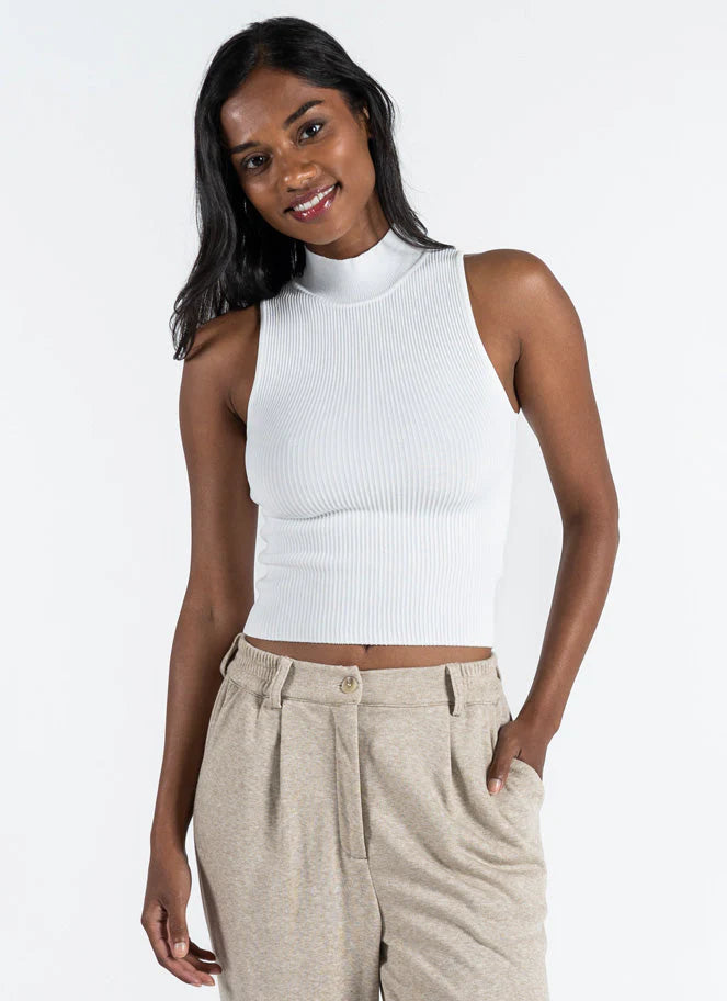 Freyja Ottoman Ribbed Mock Neck Tank Top for Women - Soft Stretch Casual Summer T-Shirt - Perfect for Layering, Lounge Wear & Everyday Outfits