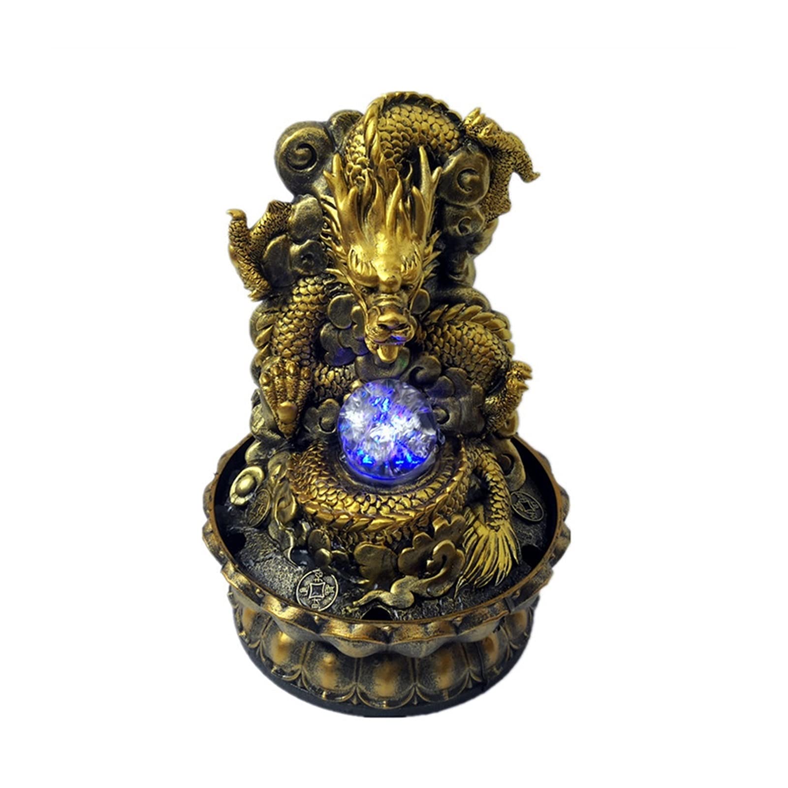 Chinese Dragon Desktop Fountain with LED & Running Water - Feng Shui Wealth Decor for Home & Office, Zen Lotus Base, Lucky Mascot - Perfect for Meditation Spaces, Office Desks & Home Decor