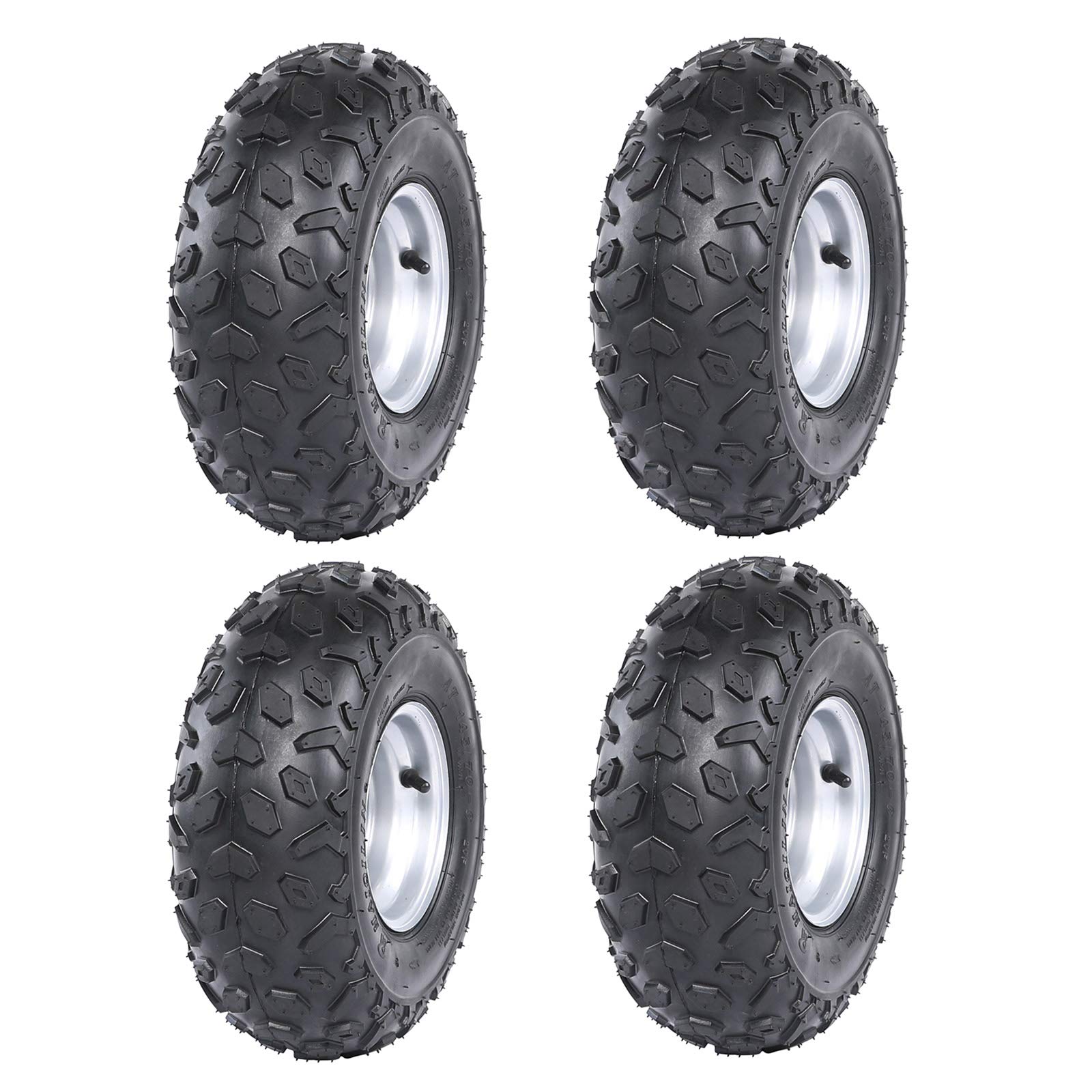 145/70-6 ATV Go Kart Quad Tires and Rims - Heavy Duty 4PR Wheels (Set of 4) for Off-Road Racing, Trail Riding & Farm Use