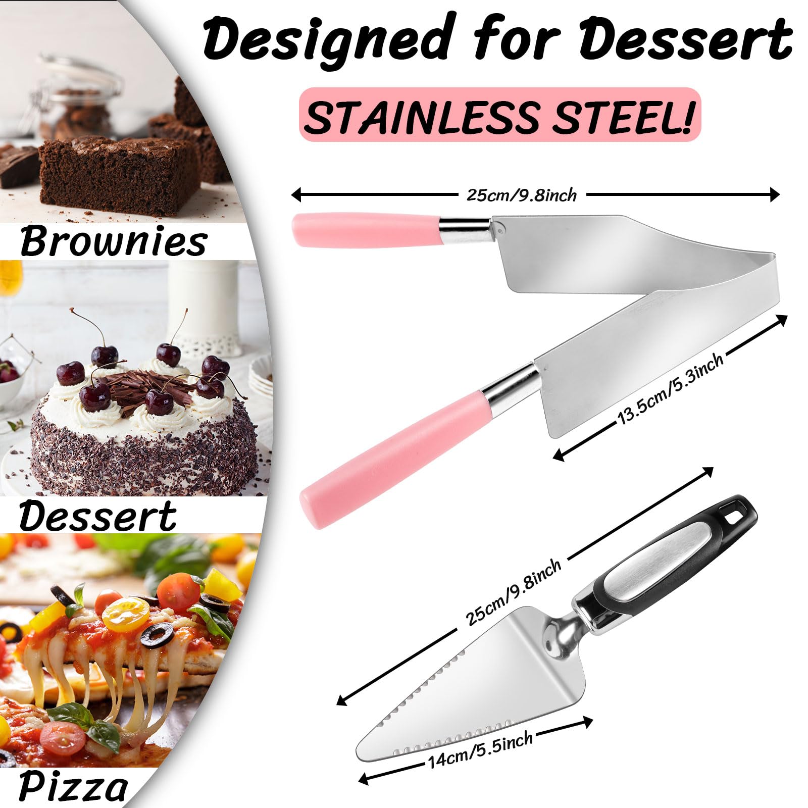 2-Piece Stainless Steel Cake Slicer & Server Set - Multi-Functional Dessert Cutter for Cakes, Brownies, Pies & Pizza - Perfect for Birthday Parties, Weddings & Baking Enthusiasts