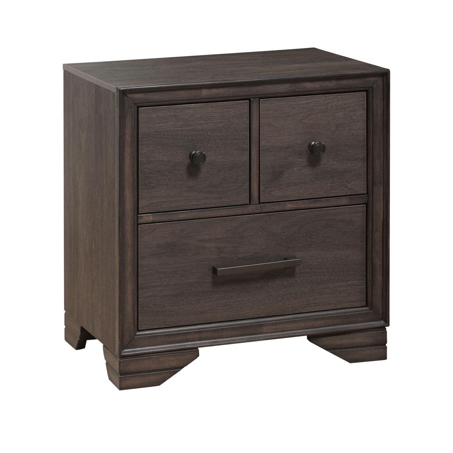 Right2Home Granite Falls Night Stand with USB Port - Modern Brown Bedside Table for Bedroom, Living Room & Guest Room - Compact Nightstand with Charging Station & Storage Shelf