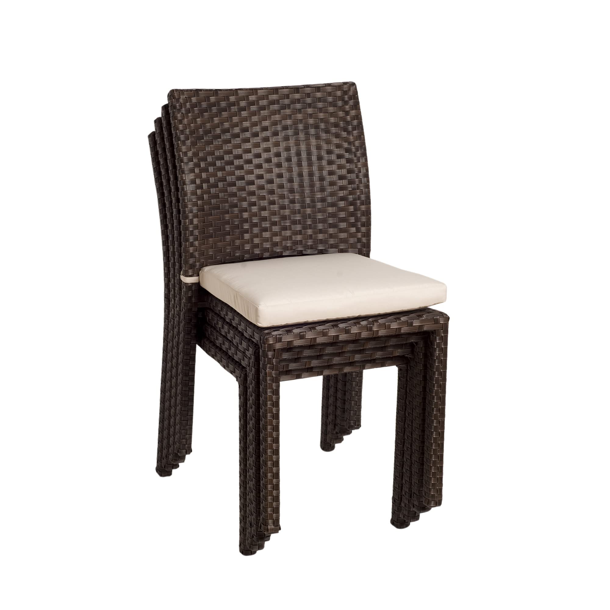 5-Piece Elegant Outdoor Patio Dining Set in Chocolate Brown, White & Teak - 3.75' Table - Perfect for Backyard, Garden & Poolside Entertaining