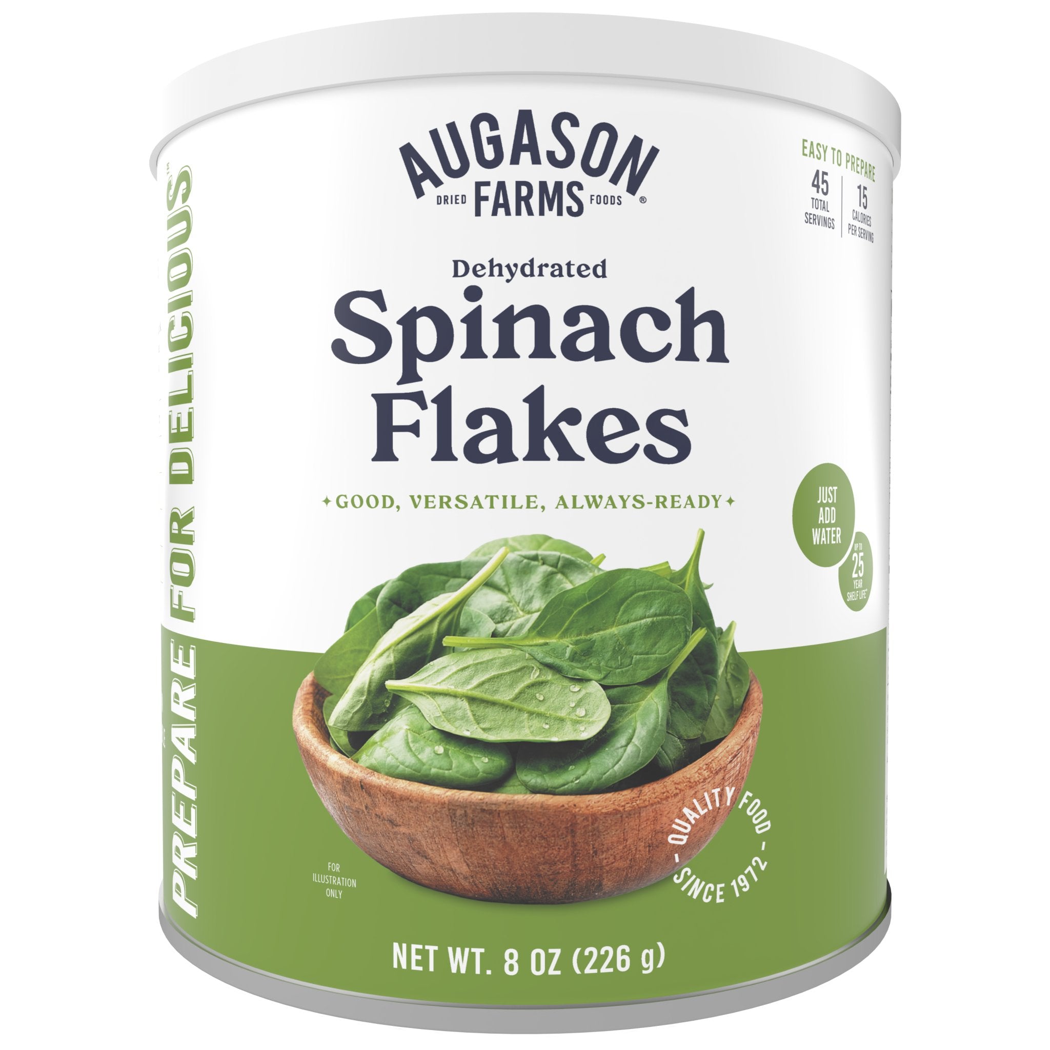 Organic Dehydrated Spinach Flakes Can - 45 Servings, Non-GMO, Gluten-Free | Perfect for Camping, Emergency Food Storage & Smoothie Boosting