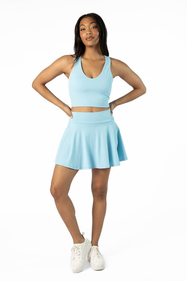 Light Blue Pleated Active Skort for Women - Comfortable Workout Skirt with Shorts - Perfect for Tennis, Yoga, Running & Gym