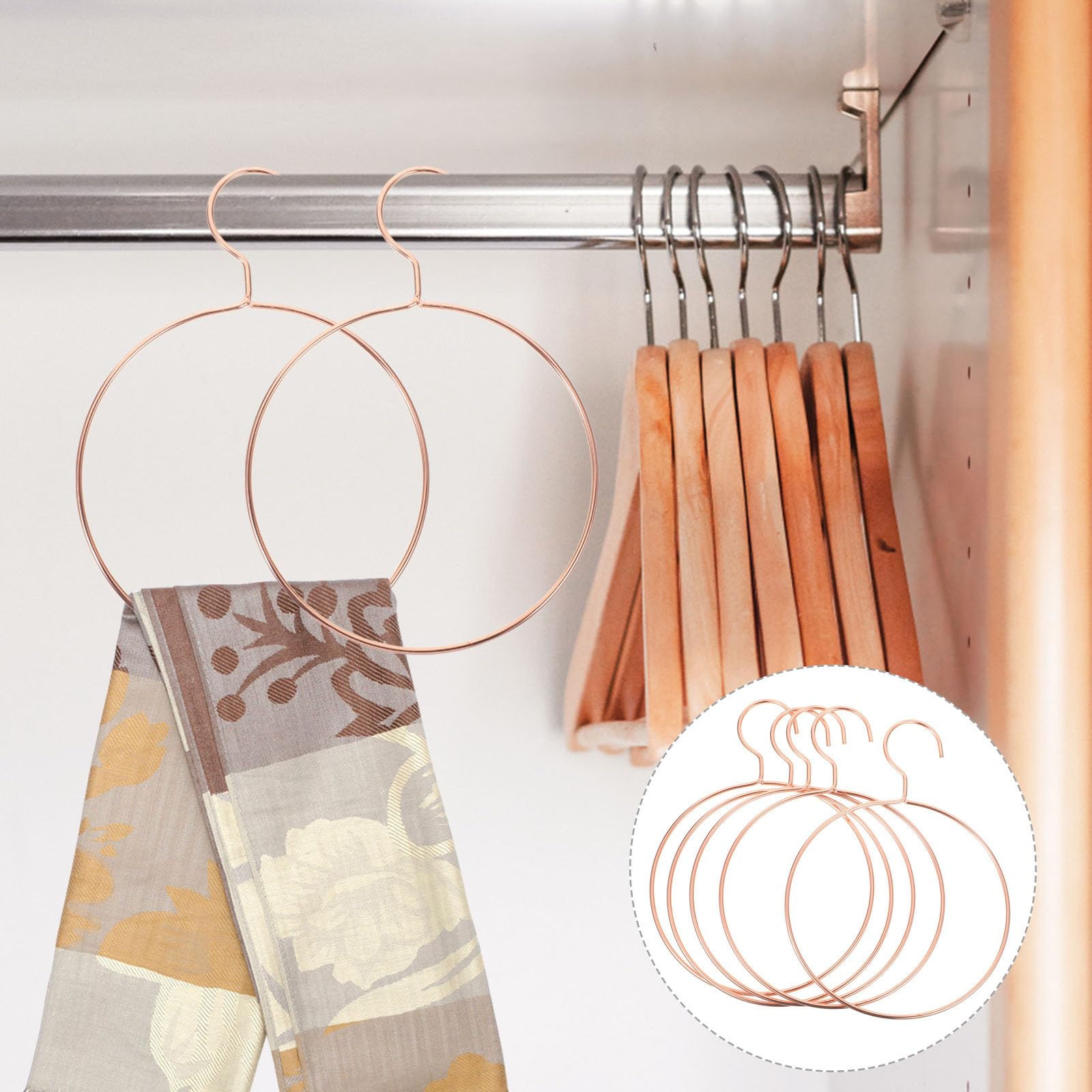 TOPBATHY 5-Pack Round Metal Belt & Scarf Hangers for Closet Organization - Space Saving Rose Gold Clothes Rack for Scarves, Ties, Belts - Perfect for Bedroom, Walk-in Closet & Dorm Room Storage