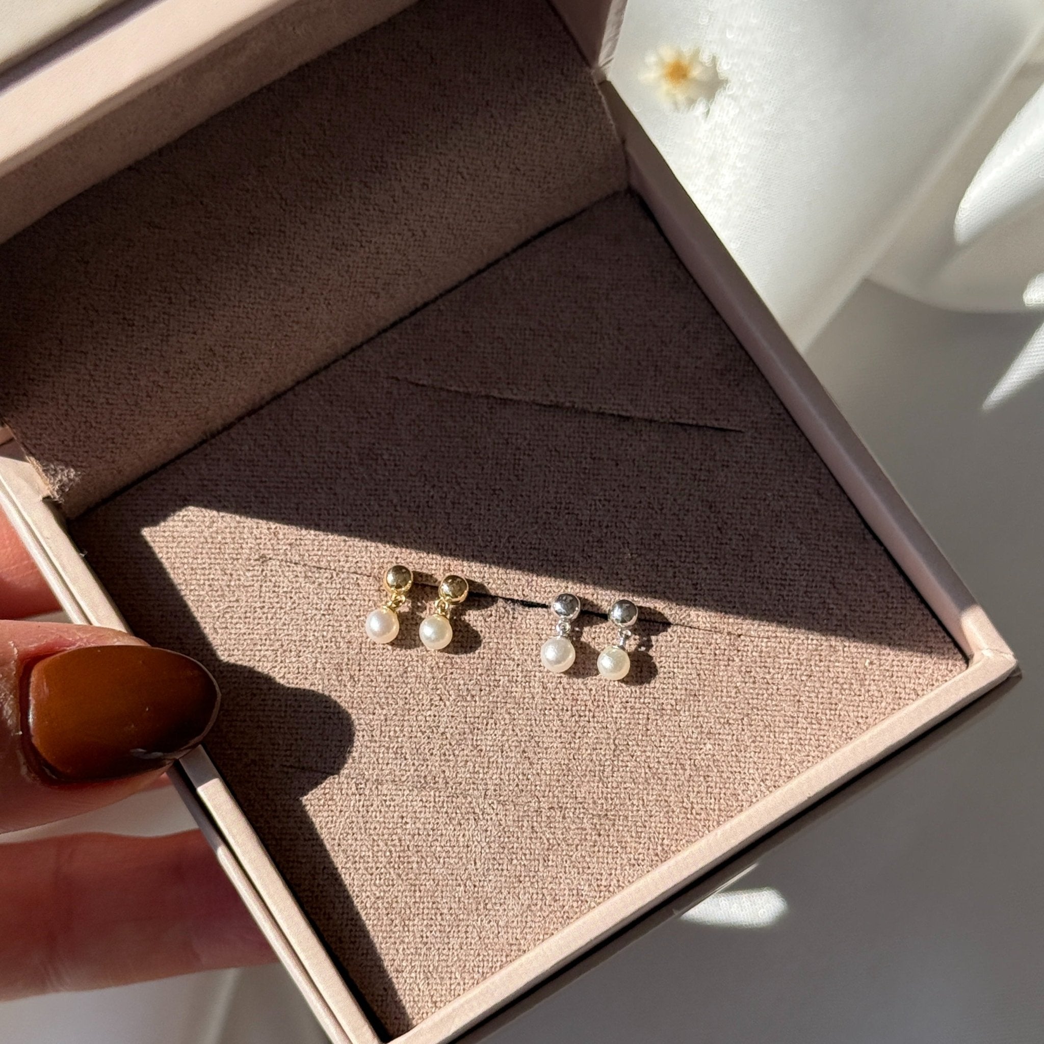 14K Yellow Gold Pearl Drop Stud Earrings - Elegant Flat Back Earrings for Women - Perfect for Weddings, Parties & Everyday Wear